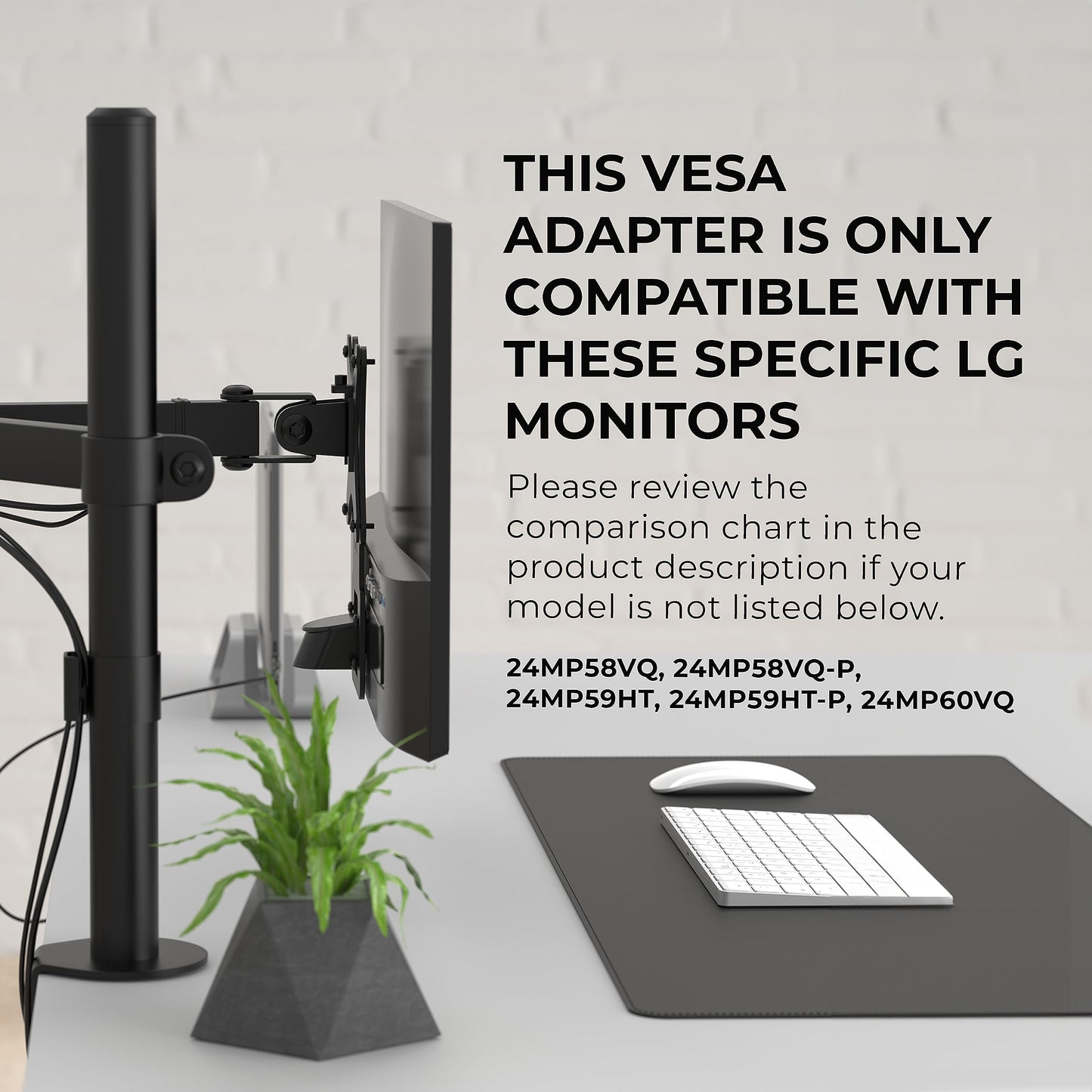 HumanCentric VESA Mount Adapter Compatible with LG Monitors 24MP58VQ, 24MP58VQ-P, 24MP59HT, 24MP59HT-P, and 24MP60VQ, Mounts Monitor to VESA Stand