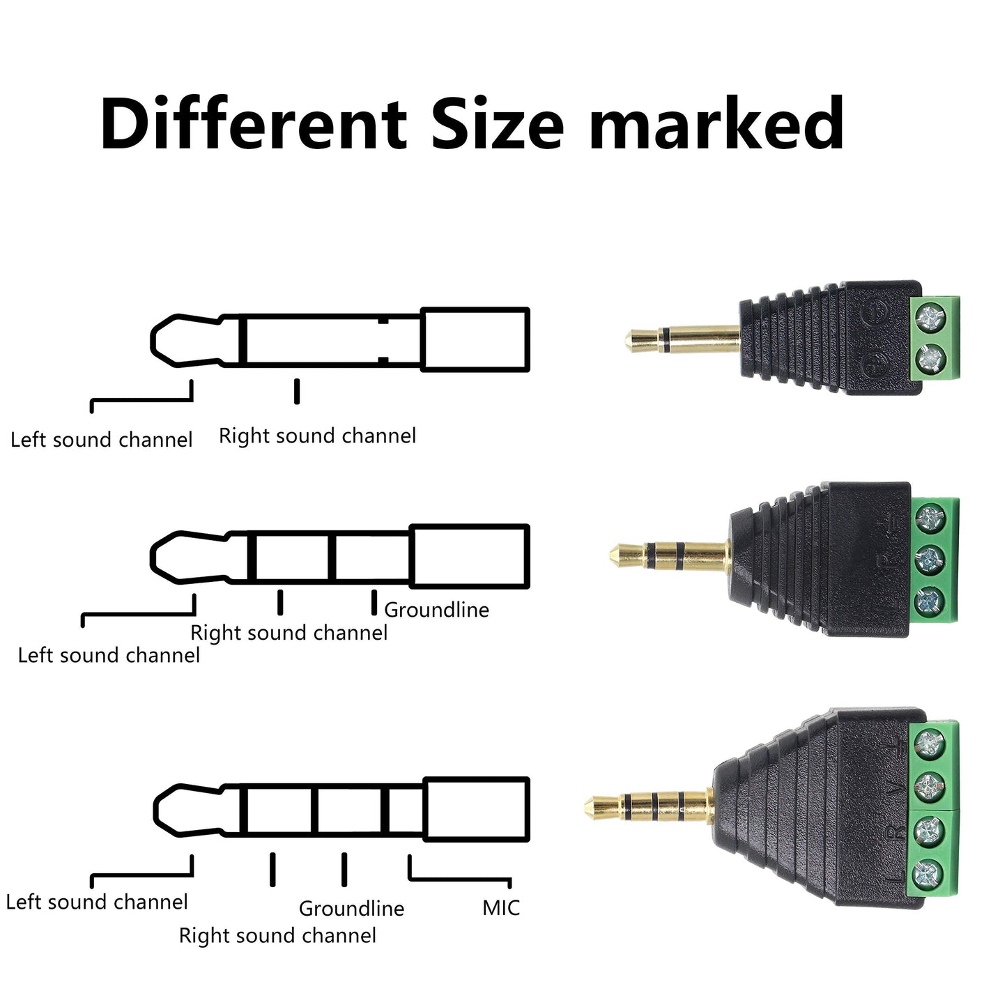 GELRHONR 3.5mm Mono Male to 2 Pin Screw Terminal, 1/8 Inch Stereo TS Audio Plug Screw Block Solderless Balun Connectors for Headphone Headset