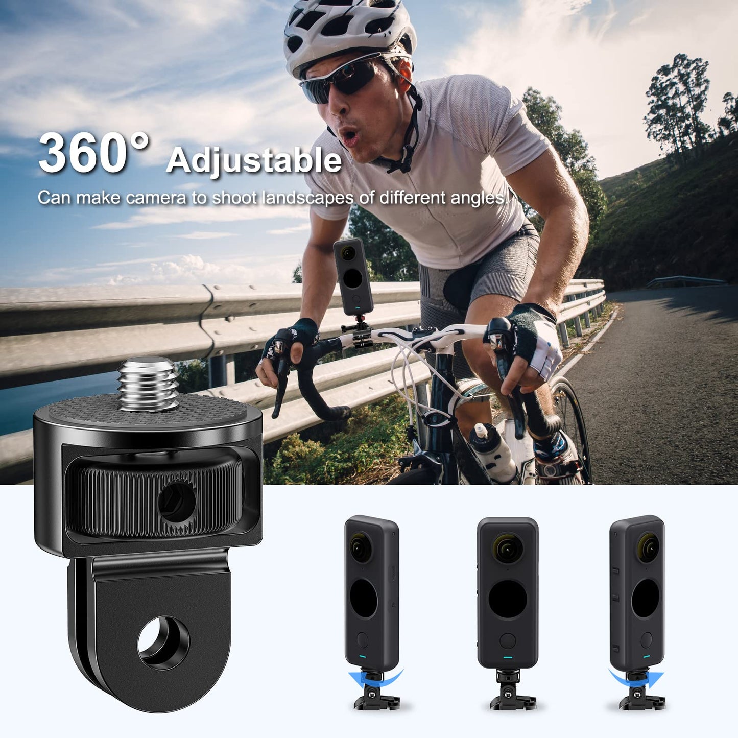 Starbea 2 Pieces Camera Tripod Mount for Gopro Adapter 360°Adjustable Aluminum Alloy Conversion Adapter for GoPro Hero, Insta360, Sjcam Action Cameras