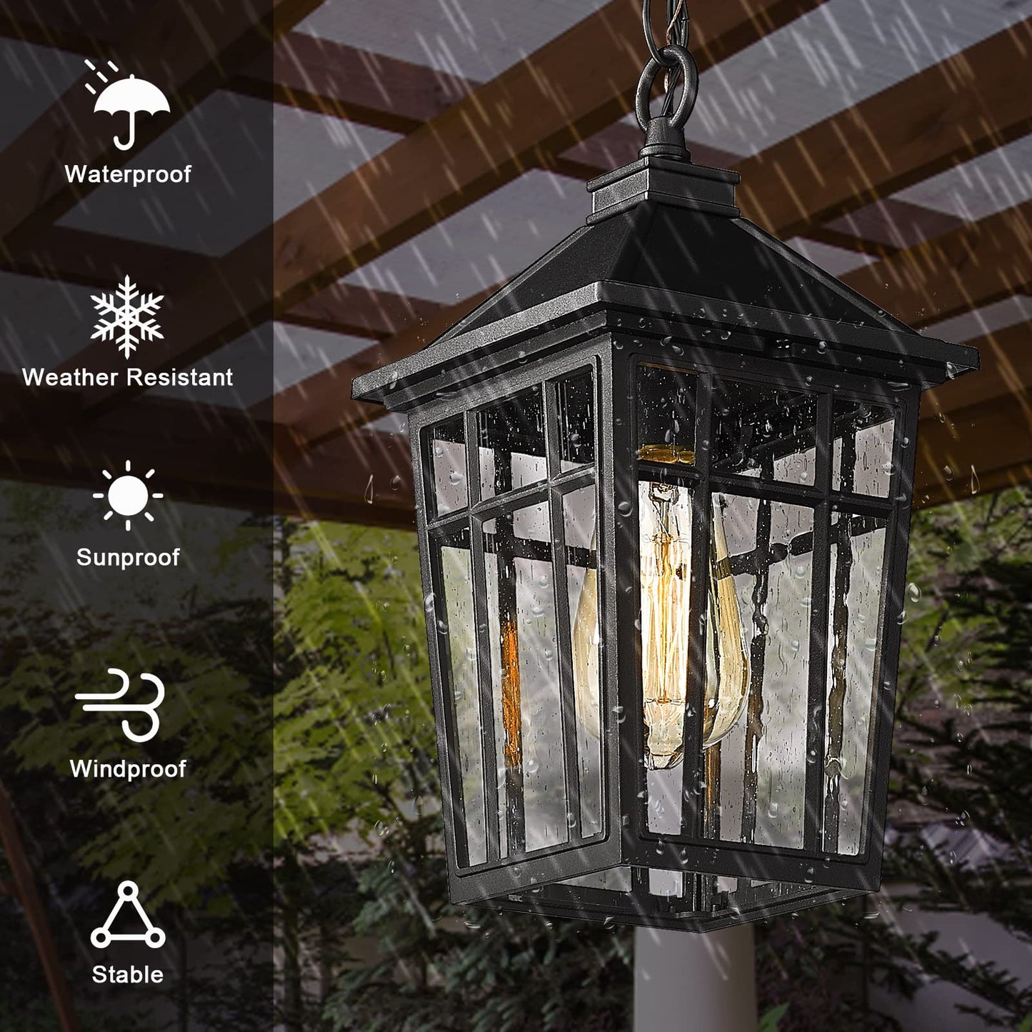 Darkaway Outdoor Pendant Light Fixture, Outdoor Hanging Light Porch Lights Fixtures Anti-Rust Waterproof Aluminum with Seeded Glass for Porch Entryway
