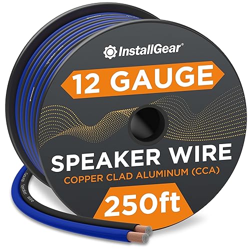 InstallGear 12 Gauge Speaker Wire 250ft Roll - Flexible - 12 Gauge Wire for Car Audio & Home Theater, Stereo, Outdoor Use - Copper Clad Aluminum, Blue