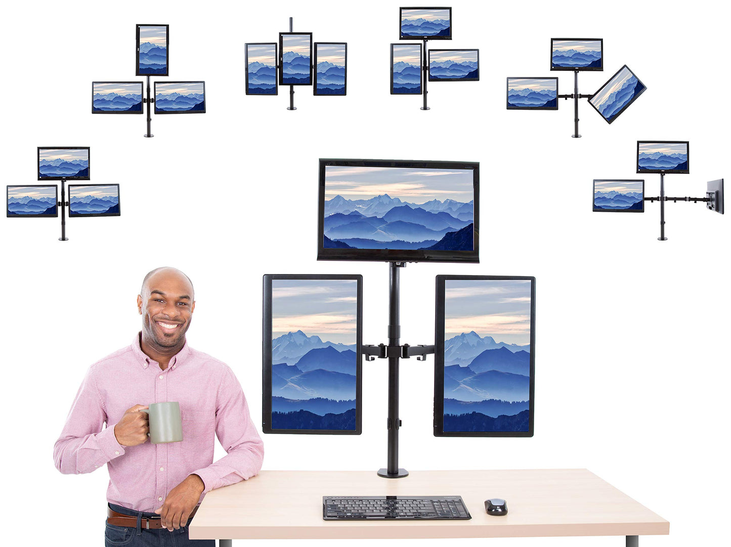 Stand Steady Triple Monitor Desk Stand with Clamp-On Base, for Home or Office Use, Height Adjustable Computer Monitor Stand with Full Articulation