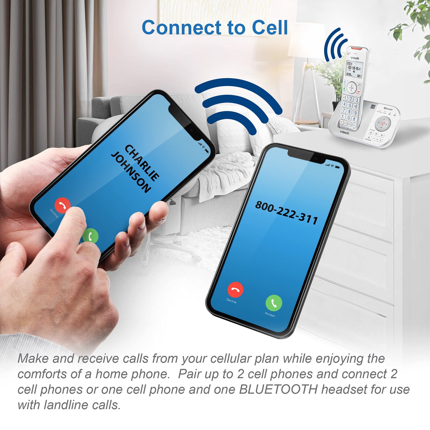 VTech VS112-27 2 Handset Cordless Phone with Answering Machine, Call Blocking, Caller ID, Intercom and Connect to Cell