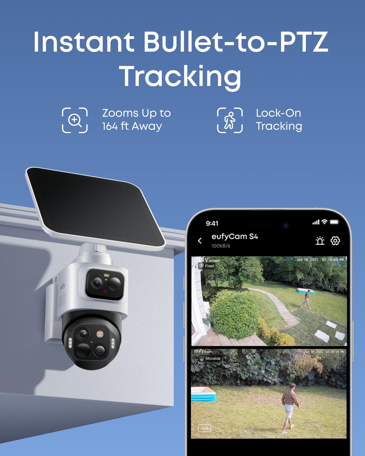 eufy Security eufyCam S4 4-Cam Kit,4K Solar Camera Wireless Outdoor, Triple Lens Bullet-PTZ Cam, 360° View, Cross-Cam Track, AI Recognition, 8X Zoom