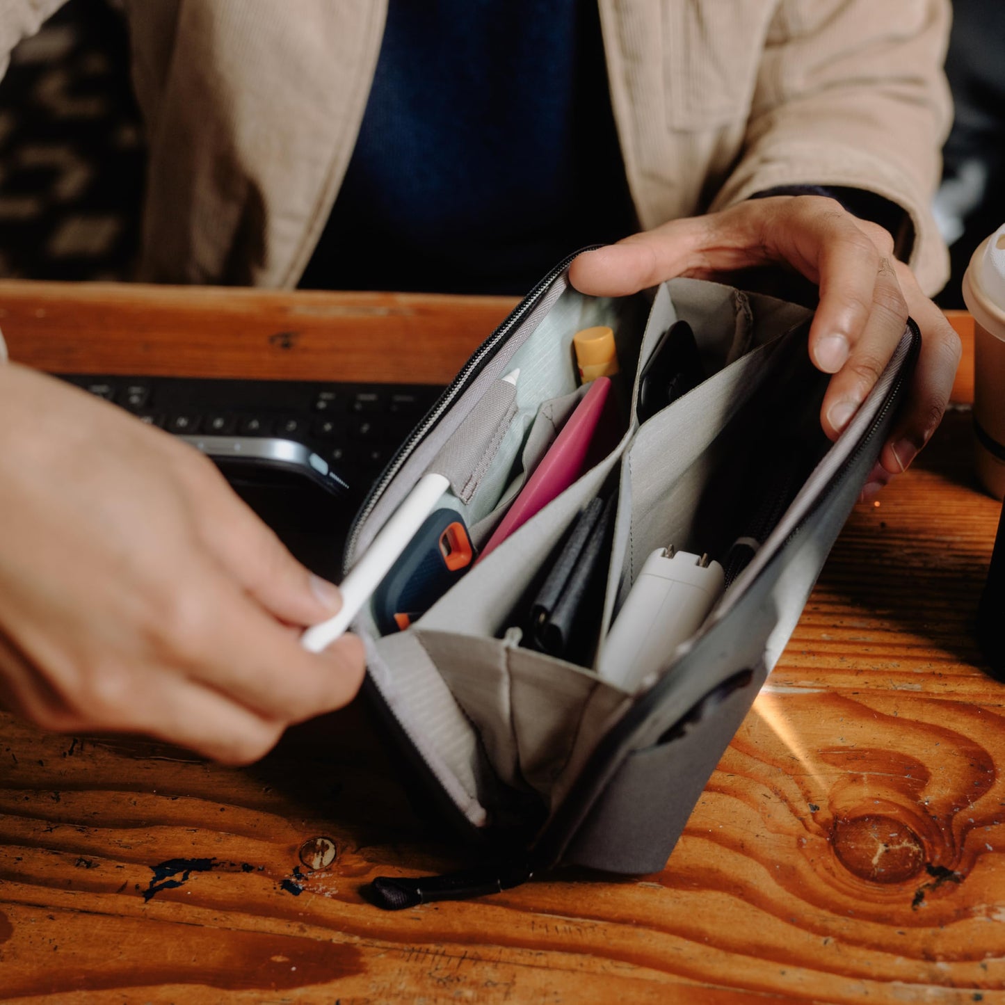 Peak Design Small Tech Pouch, Black, Electronics Organizer for Travel or Everyday Carry, Origami-Style Storage, Cable Pass-Through, Weatherproof