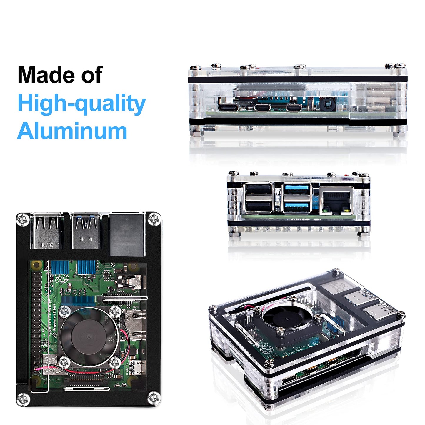 Miuzei Case for Raspberry Pi 4 with Fan Cooling Pi 4B Case with 5V 3A Power Supply, 4 pcs Aluminum Heatsinks Support Pi 4 Model B 8gb/4gb