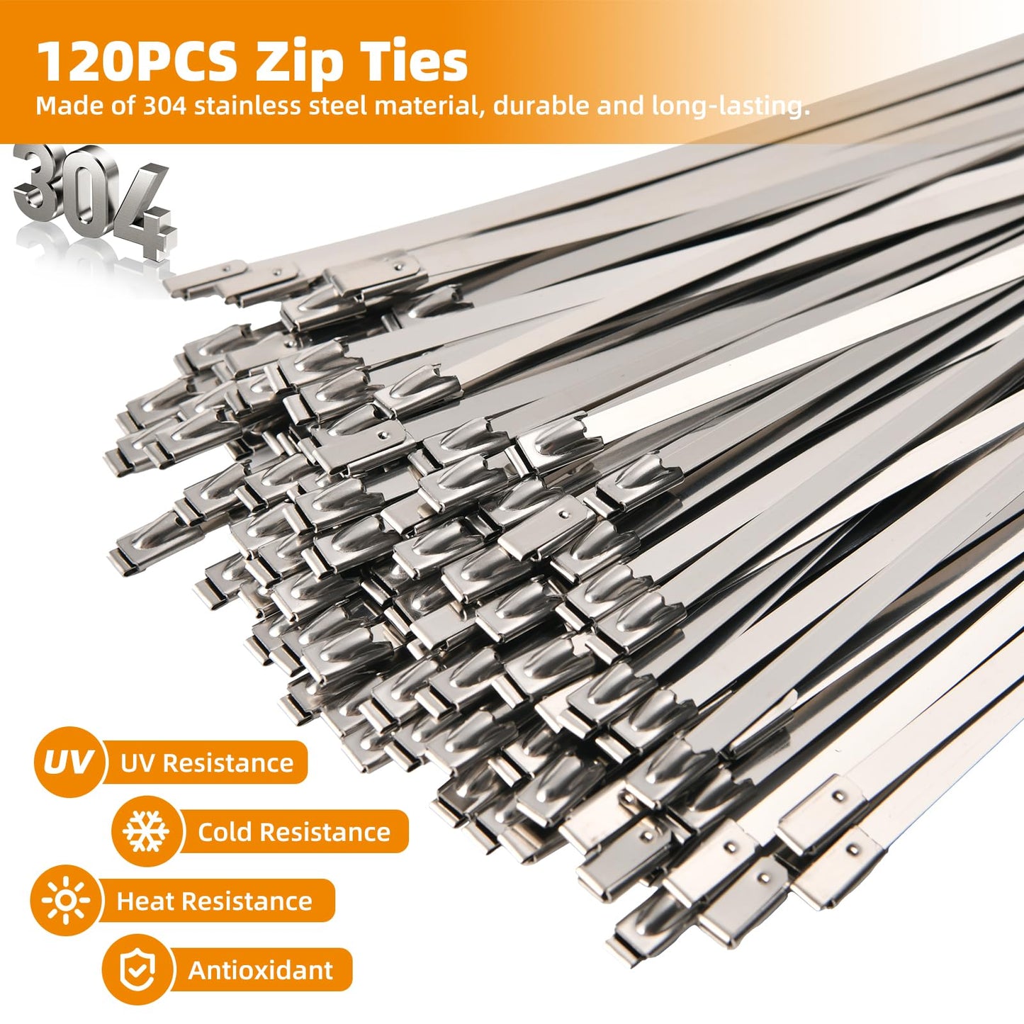 Dehapia Stainless Steel Zip Ties Heavy Duty (120 PCS) with Metal Cutter, 11.8 Inch Self-Locking Cable Ties for Chain Link Fence, Outdoor, Electrical
