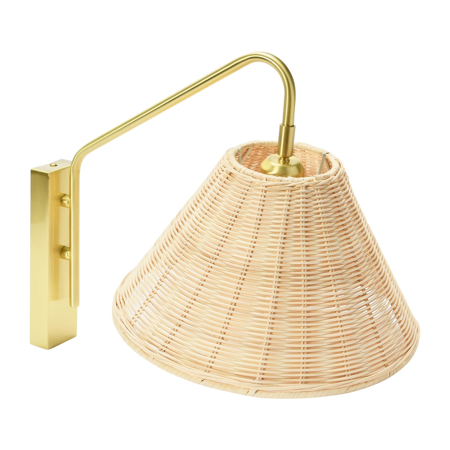Creative Co-Op Rattan and Metal Wall Sconce, Brushed Brass