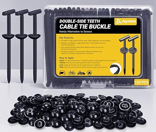 Aymier 120 Pcs Nylon Universal Cable Tie Buckle with Clear Storage Box, Upgraded Double-Sided Teeth Self-Locking T Rivet Zip Tie Kit for Car Fender