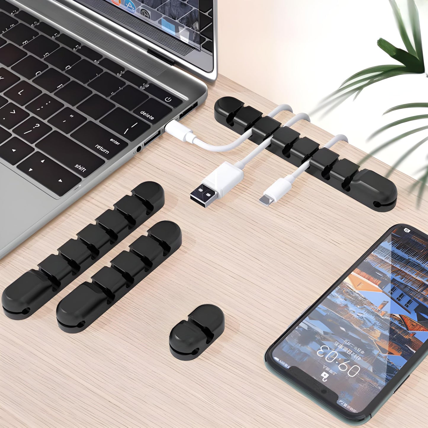 JacobsParts 2-Clip Multi USB Cable Organizer Cord Management Charger Clip Wire Holder for Desktop Office Home Nightstand