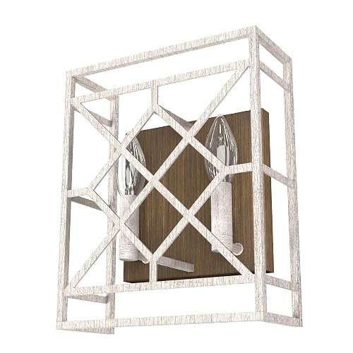 Hunter - Langwood 2-Light Distressed White, Medium Size Sconce Light, Dimmable, Rustic Style, for Bedrooms, Kitchens, Foyers, Bathrooms - 19336
