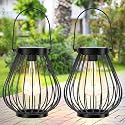 HPC Decor Outdoor Solar Lantern, 2PK Hanging Solar Powered Metal Light with Handle, Waterproof Wireless Warm Retro Bulb Design Lamp for Yard Garden