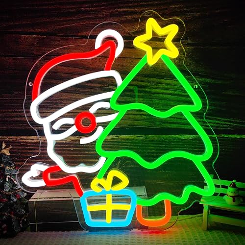 Santa Neon Sign Christmas Dimmable Christmas tree neon sign christmas Led Sign for window Light Up Sign for Home Party Bedroom Dining Room Living Room