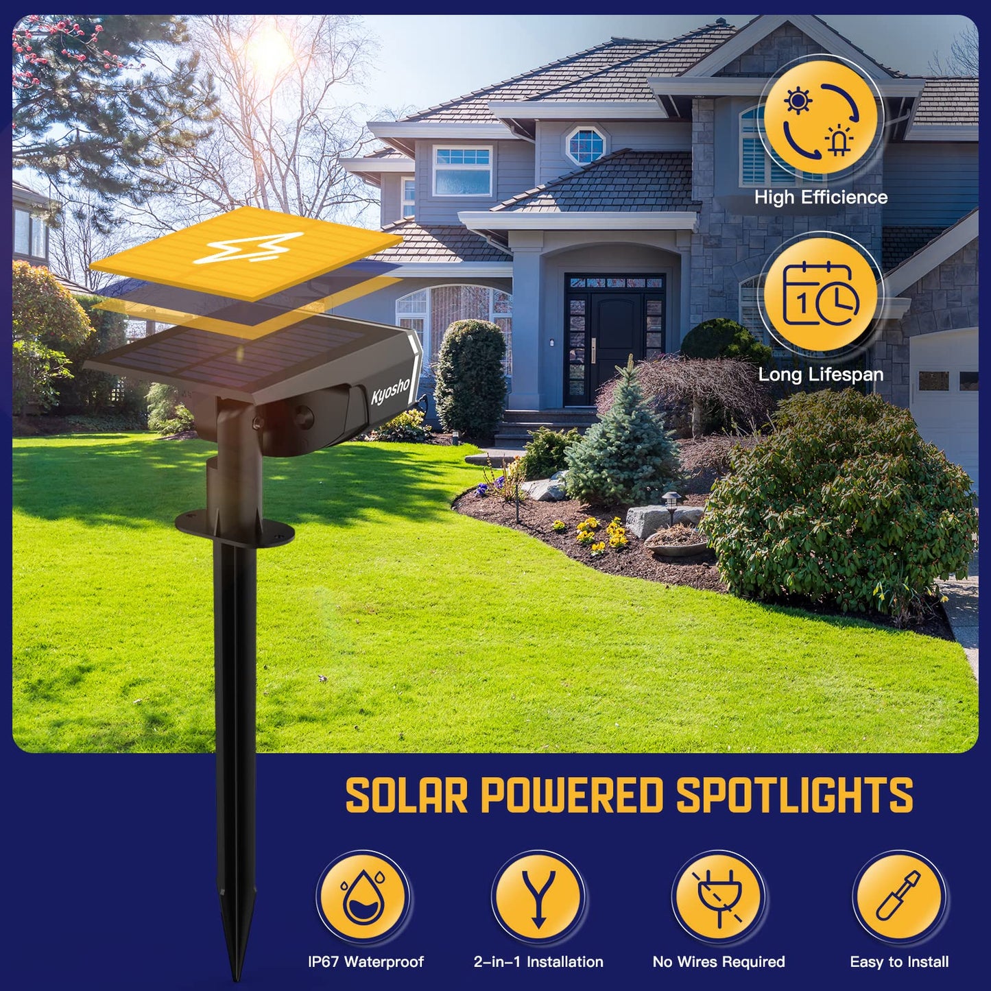Kyosho Solar Color Spot Lights Outdoor, 9 Lighting Modes Halloween Christmas Lights, 38 LEDs Color Changing Waterproof RGBW Multicolor Tree Pool Solar