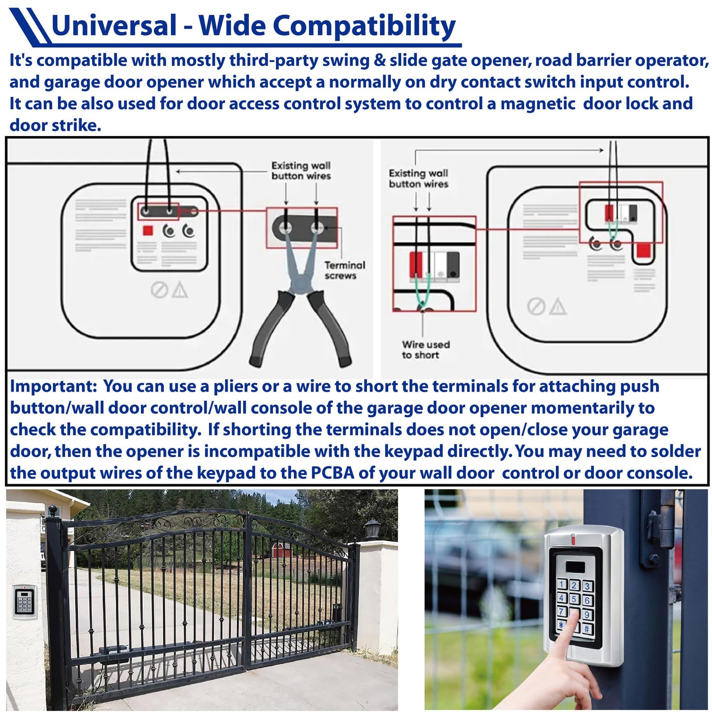 Haupowfo Universal Waterproof 12-24V AC/DC Metal Wired Keypad Stand Alone Access Controller for Gate Opener Operator, Garage Door Opener and Access