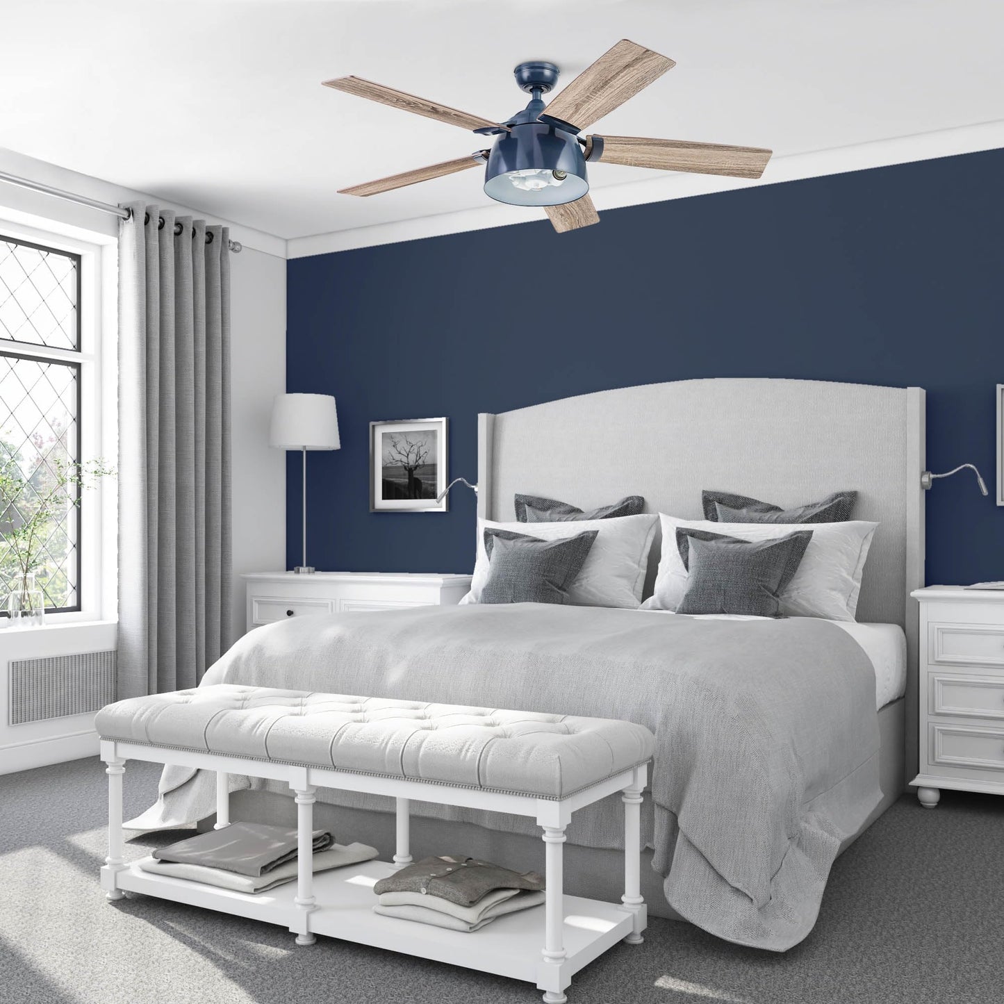 Prominence Home Octavia, 52 Inch Industrial Style LED Ceiling Fan with Light, Remote Control, Dual Mounting Options, 5 Dual Finish Blades, Reversible