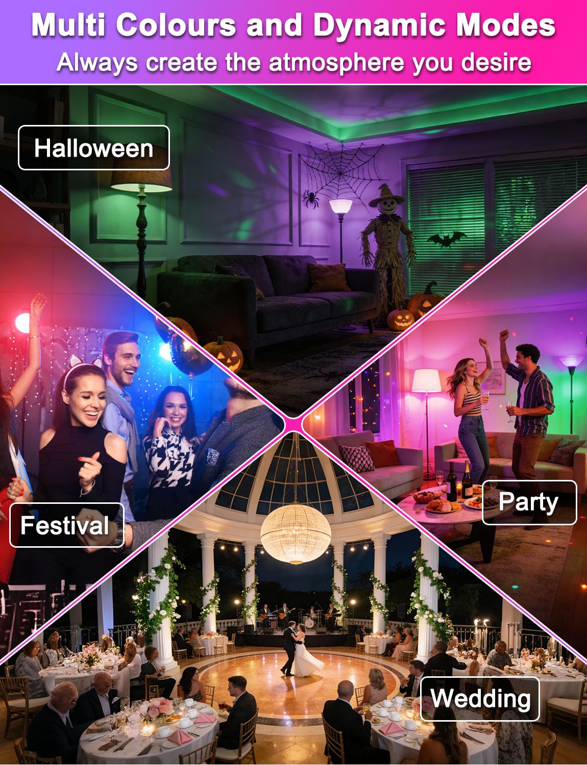 ILC Color Changing LED Light Bulbs, 70W Equivalent, 2700K Warm White A19 E26 Screw Edison Base RGBW Dimmable - 12 Color Choices - Timing Infrared