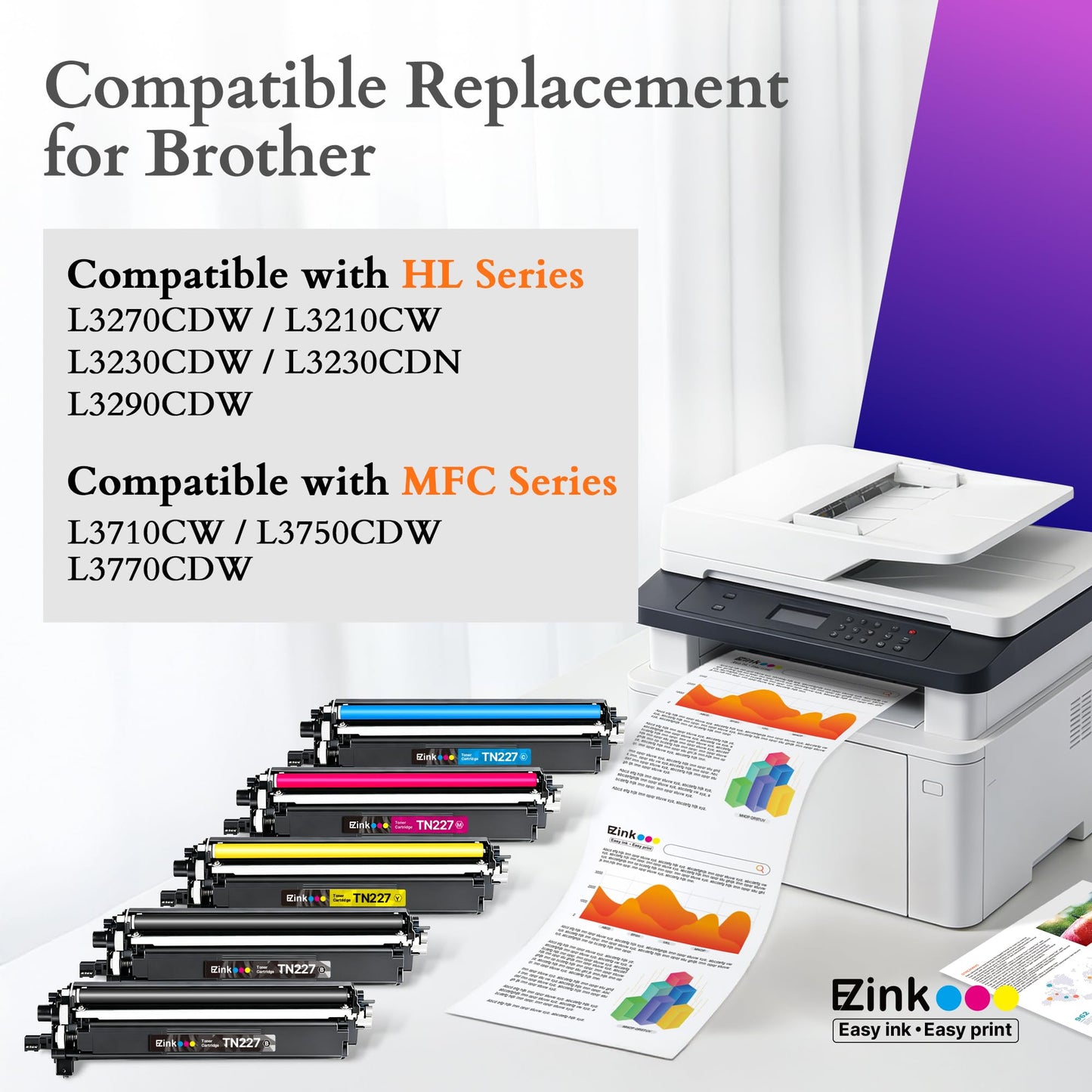 E-Z Ink TN227 for TN-227BK/C/M/Y High Yield Brother TN227 Toner TN 227 223