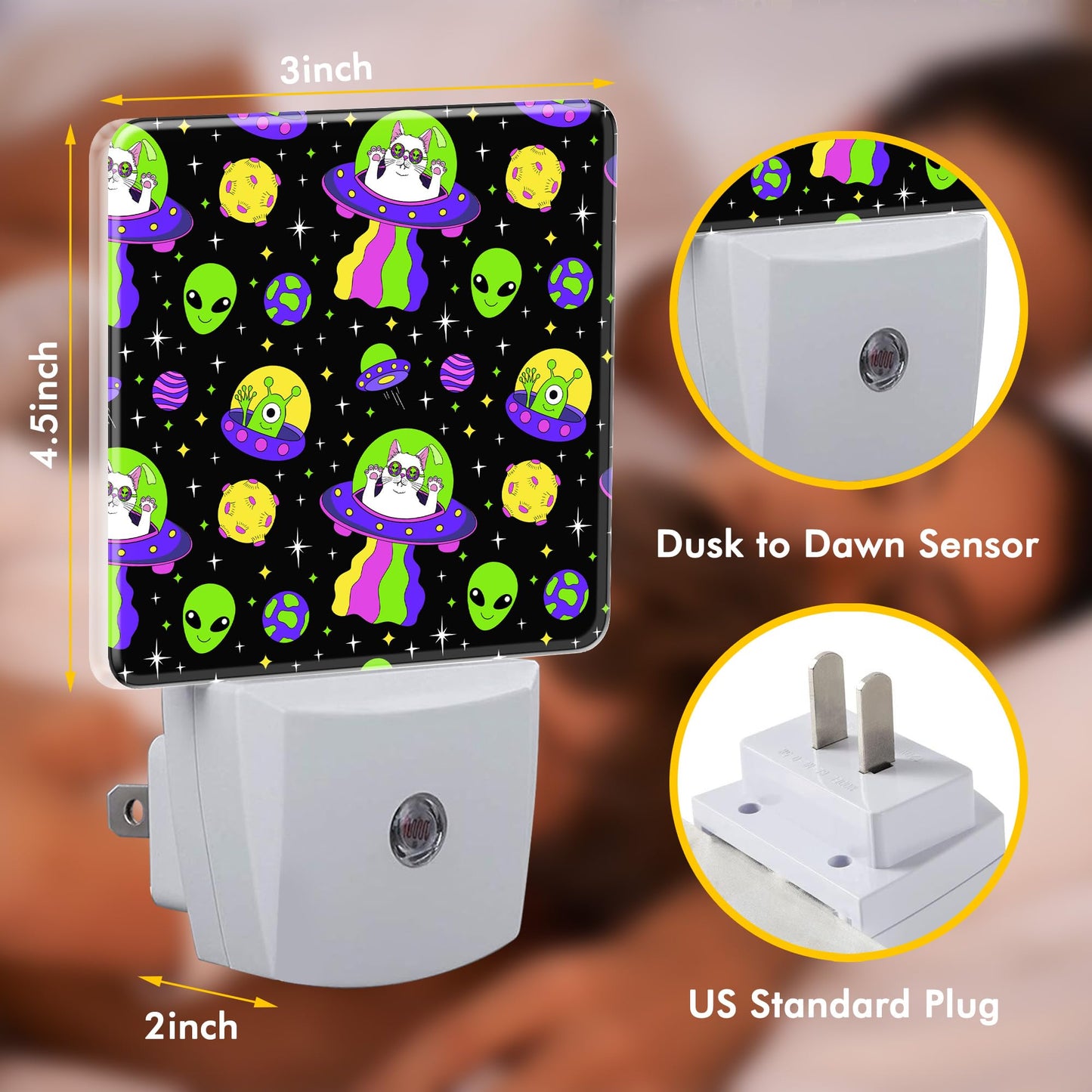 BLYKVGHQ Alien and Cat Night Light,Plug into Wall with Dusk to Dawn Light Sensors,LED Nightlights for Bedroom,Bathroom,Kitchen,Hallway,Room Decor