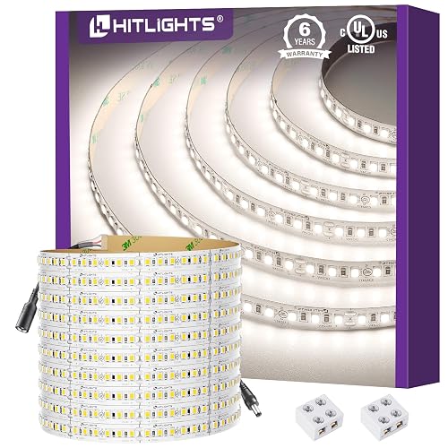 HitLights LED Strip Lights Neutral White 4000K, 16.4ft Premium High Density 24V Tape Light, 600 LEDs, 426 LM/FT, CRI 90+, IP30, Lighting for Kitchen