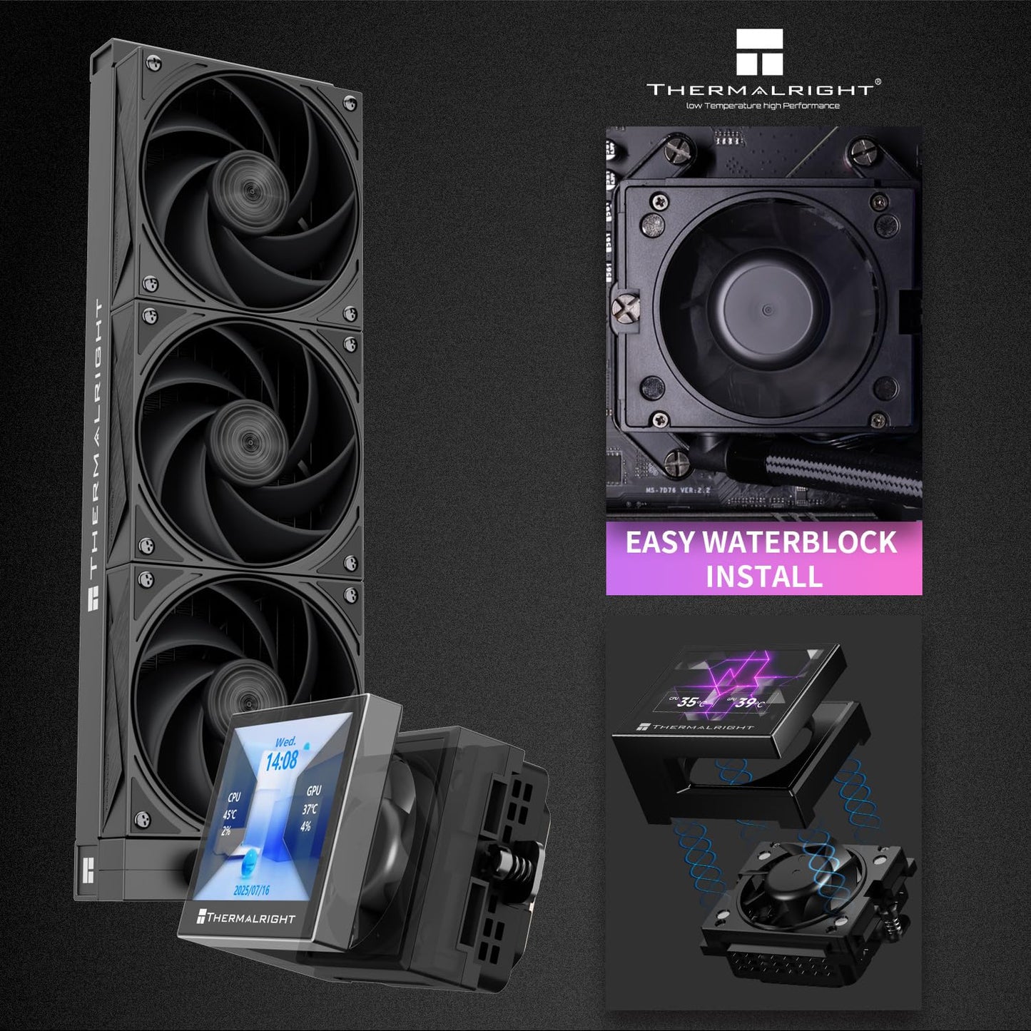 Thermalright Stream Vision 360 Black CPU Liquid Cooler, 3.5in Magnetic Embedded Fan LCD Screen, 640x480 Resolution,Freely Defined Display