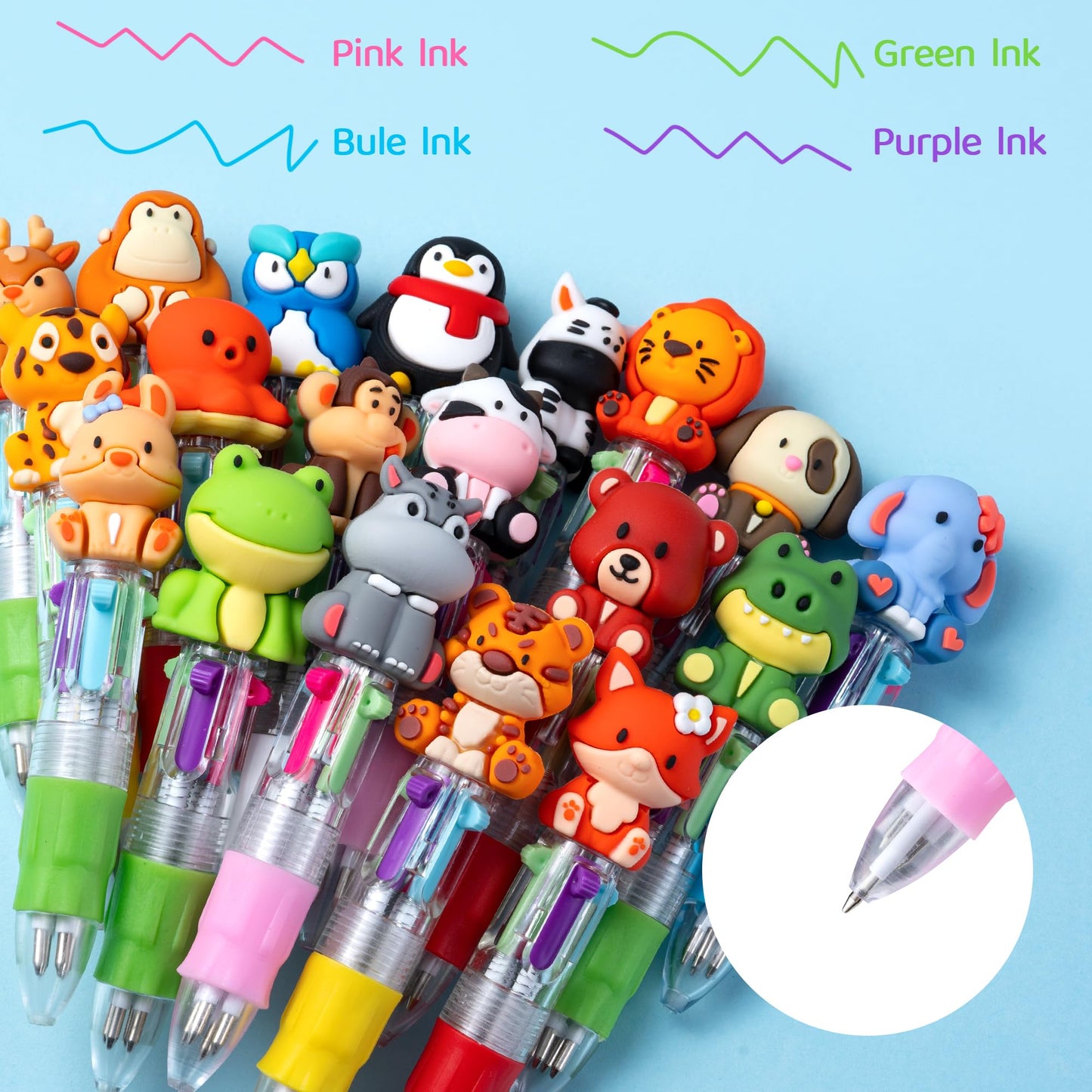 DMIGHT 24PCS Animal 4-in-1 Multicolor Pens, Cute Pens for Kids Party Gifts