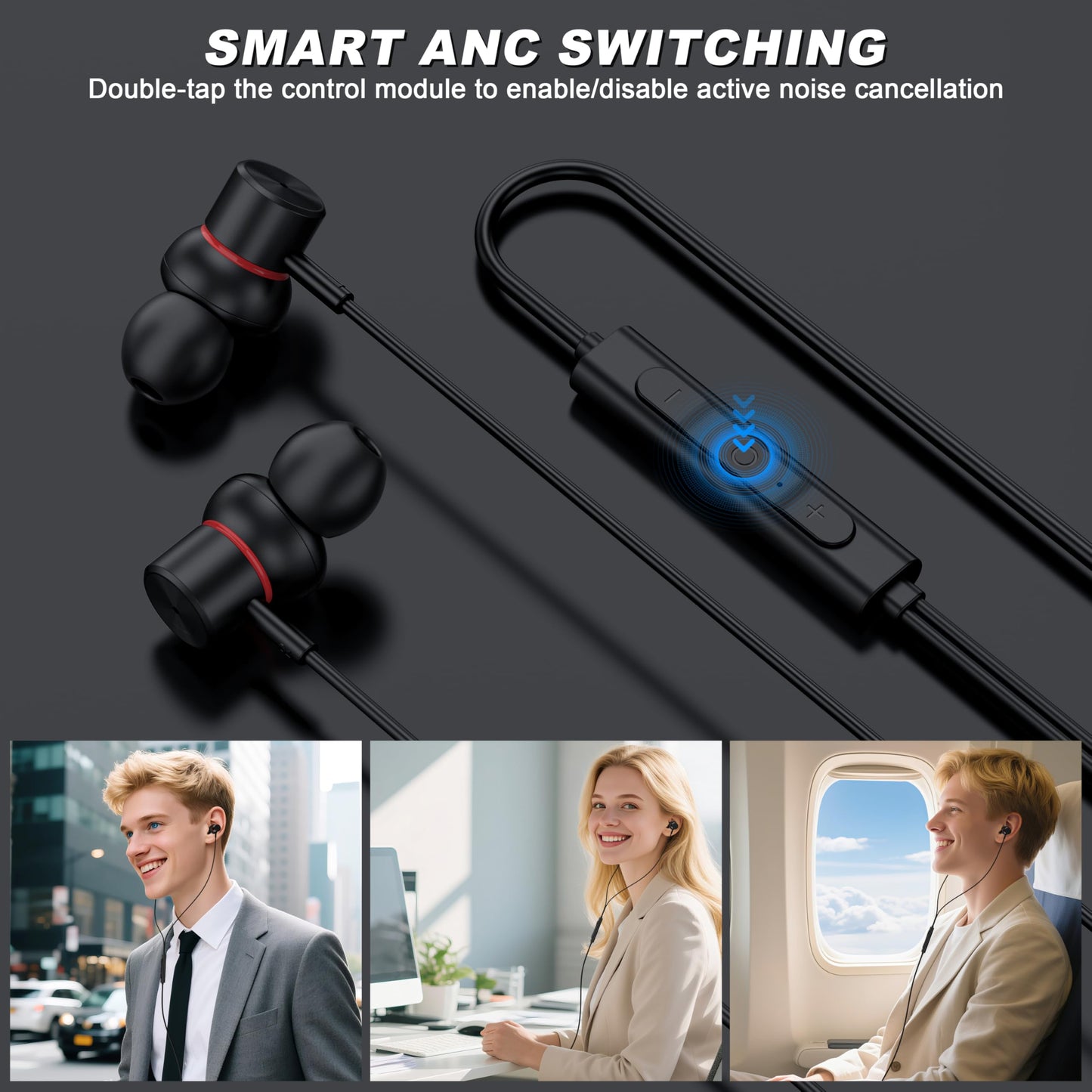USB C Wired Headphones,【Active Noise Cancelling & One-Click ANC Toggle Button】Ear buds for iPhone 17 16 15 Pro Max USBC Earphones,Hi-Res Sound Type C…