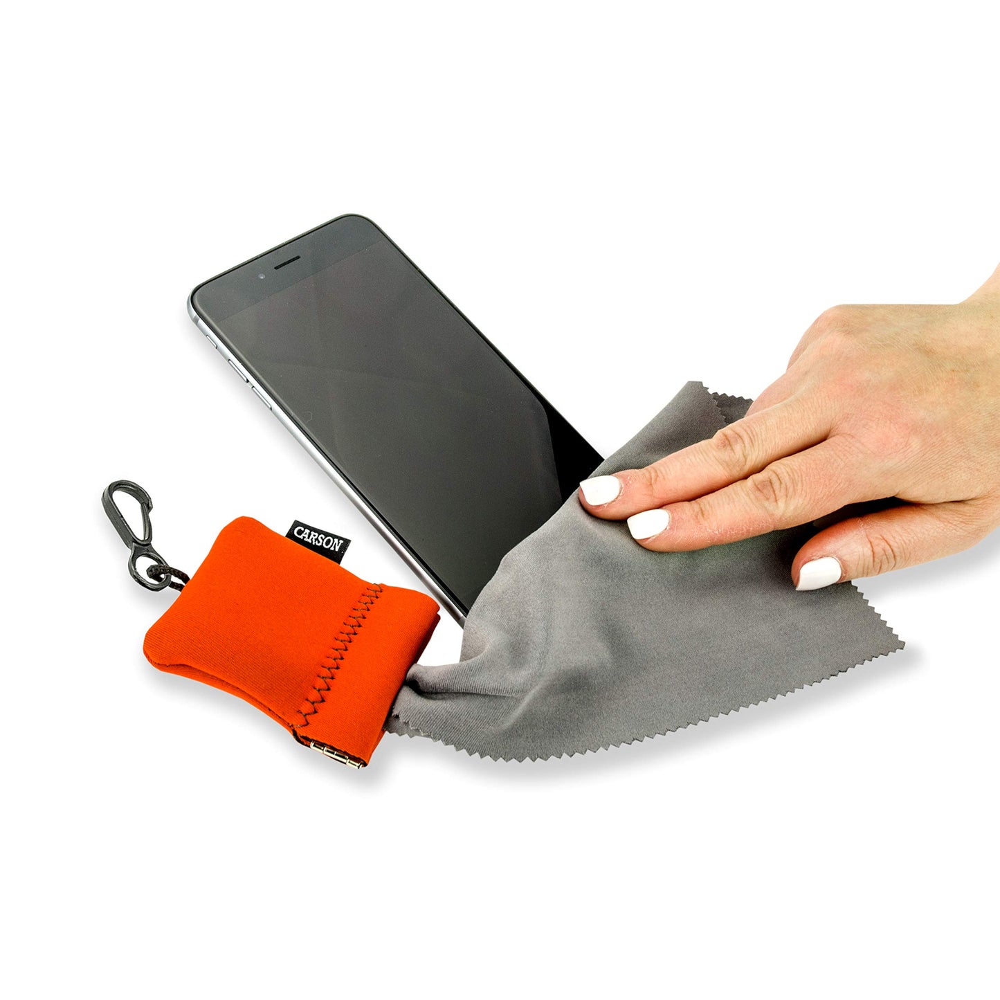 Carson Stuff-It Pro Microfiber Lens Cloth Cleaning System for Glasses, Smartphones, Tablets, Optics, Lenses, Cameras and More, 8.0'' x 8.0'' - Orange