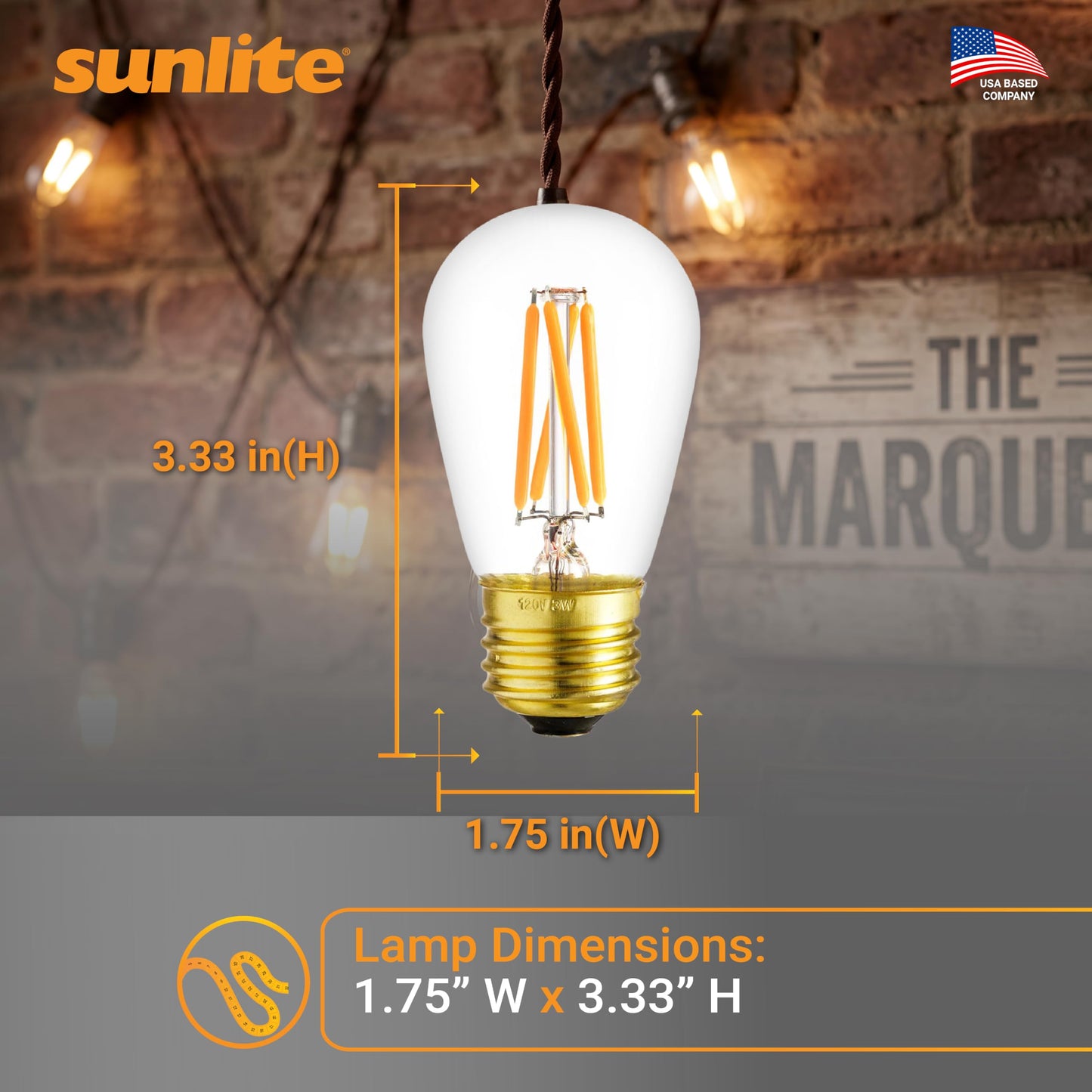 Sunlite 40322 LED S14 Glass Filament Style String Light Bulb, 4 Watts (25W Equivalent), 340 Lumens, Medium Base (E26), Dimmable, UL Listed, High 90