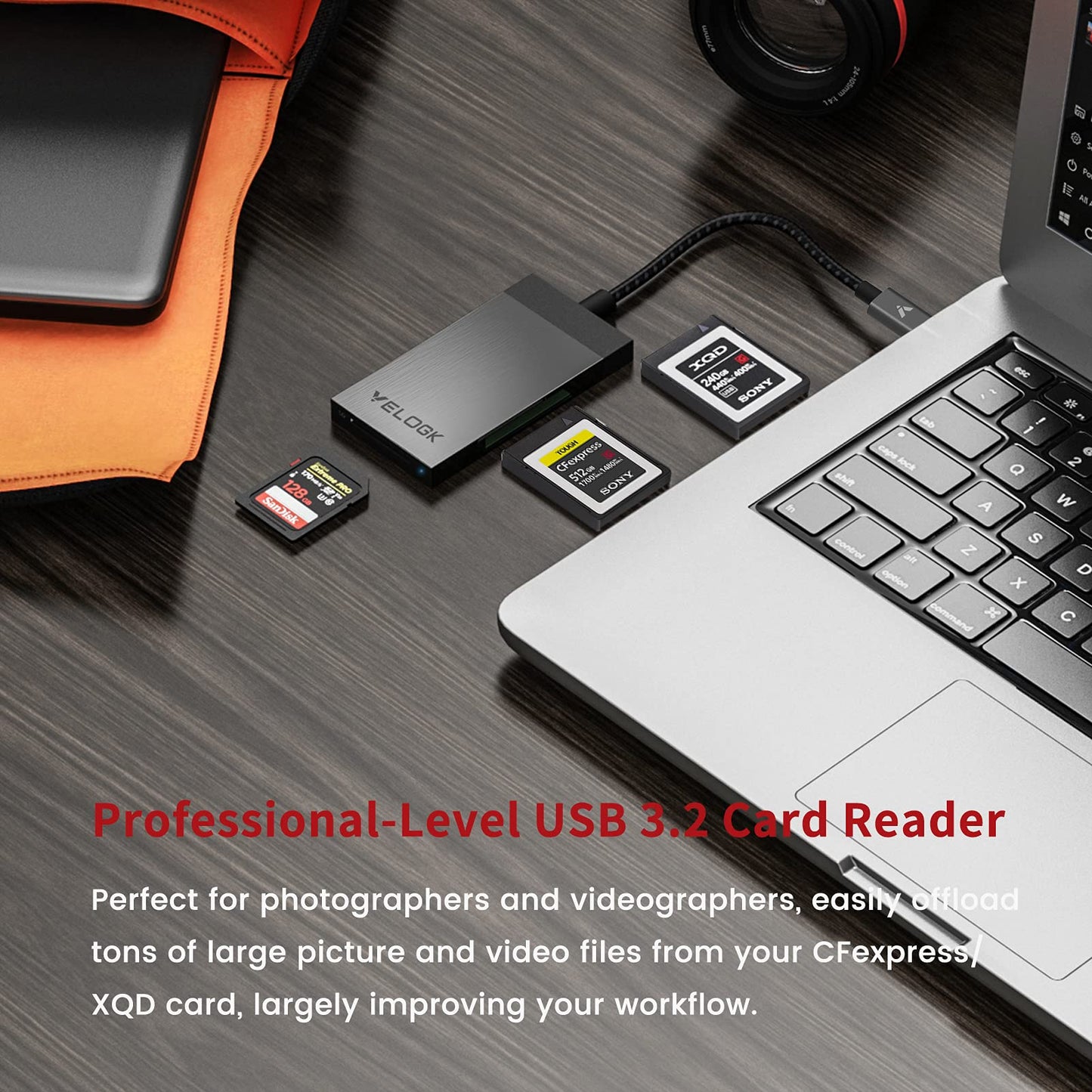 3-in-1 CFexpress/XQD/SD Card Reader USB C, VELOGK Dual-Slot USB 3.2(10Gbps) CFexpress Type B Card Reader Adapter compatible with Android/Windows/Mac