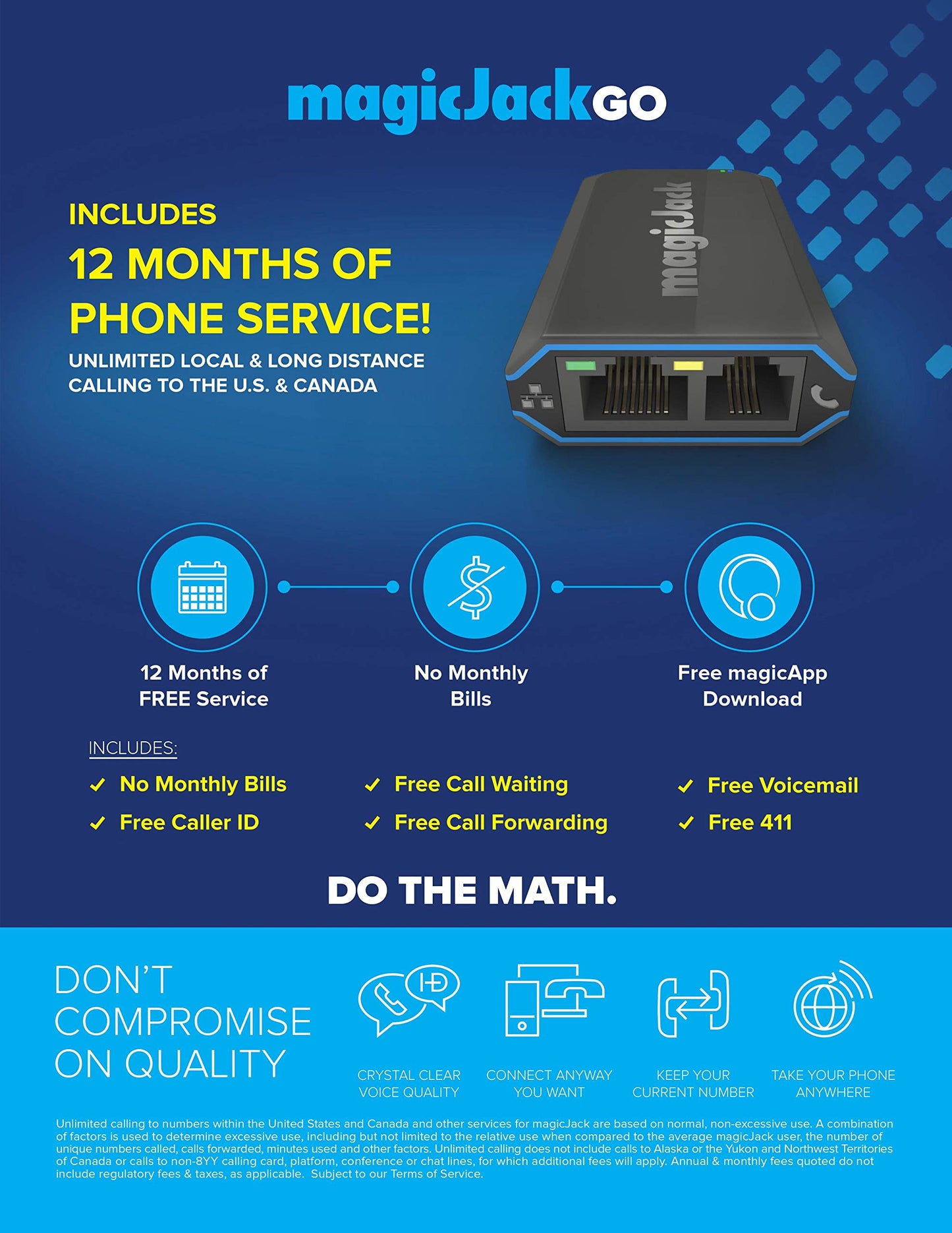 magicJackGO 2017 VOIP Phone Adapter Portable Home and On-The-Go Digital Phone Service. Make Unlimited Local & Long Distance Calls to The U. S.