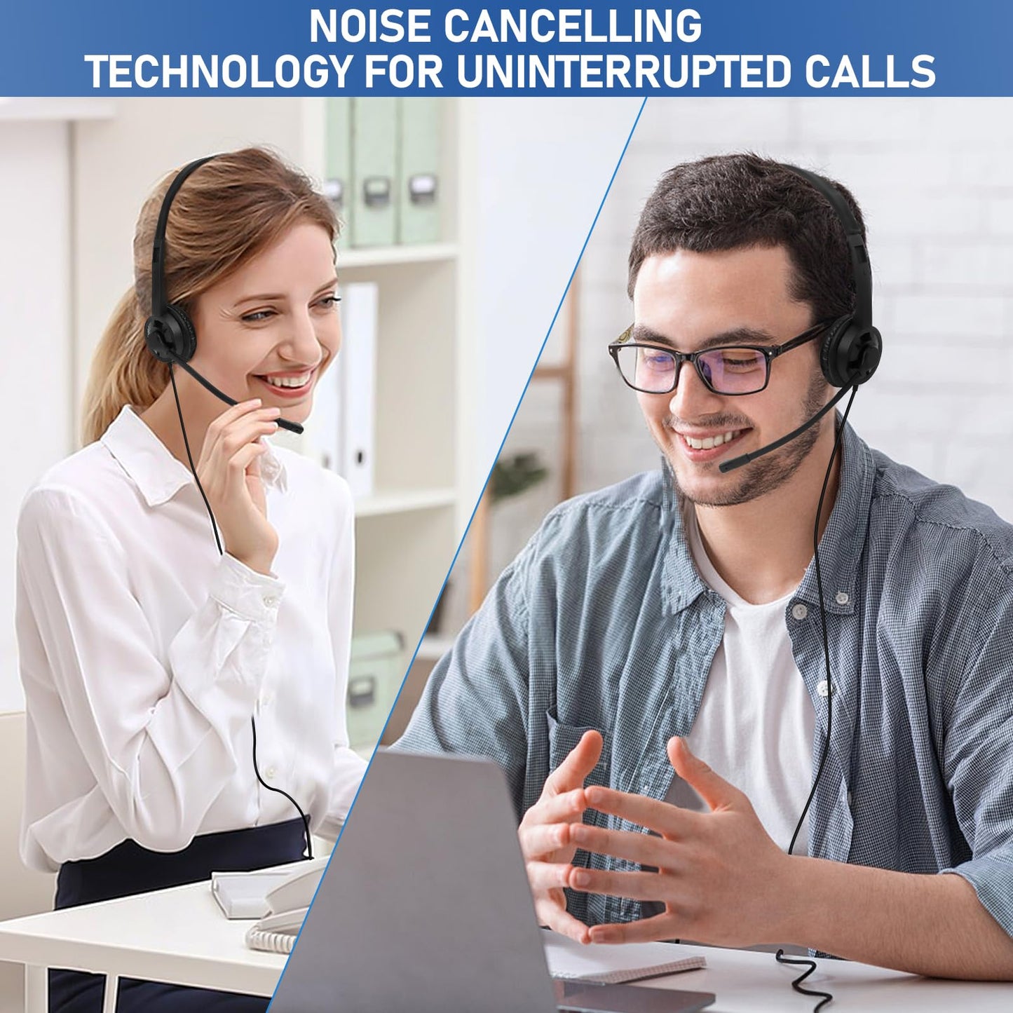 XOSDA Headsets with Microphone 5 Pack Bulk- Noise Canceling Computer Headphones for School, Office, Meetings, Chat, 3.5mm Wired PC Headphones