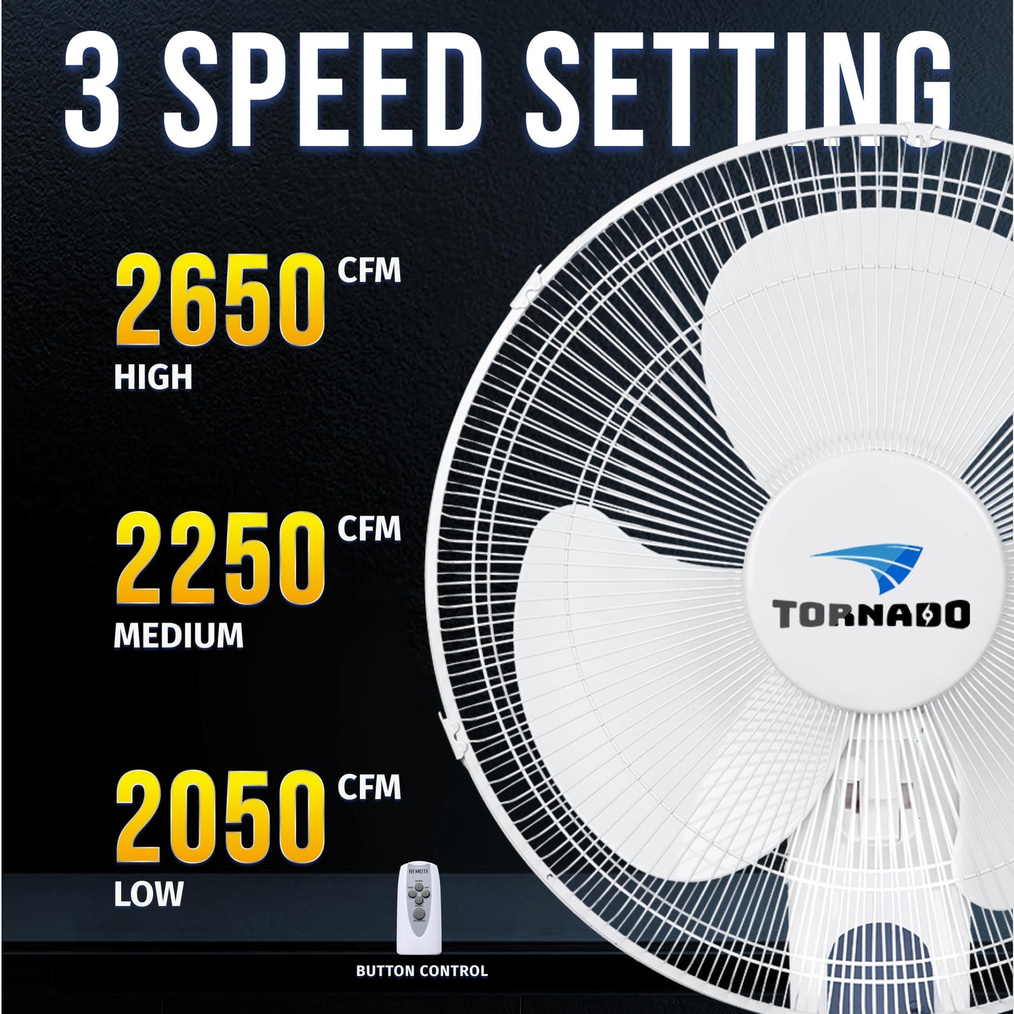 Tornado 2 Pack 16" 3-Speed Oscillating Wall Mount Fan with Remote Control, Timer and Adjustable Tilt, Ideal for Home, Bedroom & Office, UL Safety
