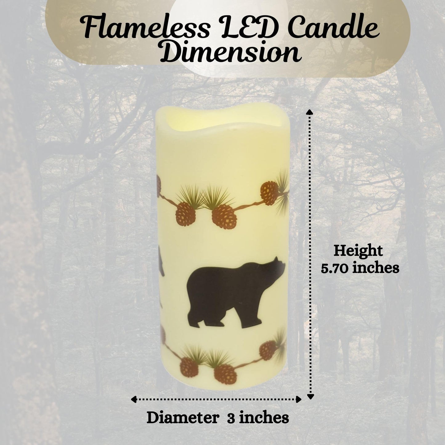 BestGiftEver Battery Operated Flameless Candle with Bear and Pinecone Design - Decorative LED Candle Light for Rustic Decor and Holiday Decorations