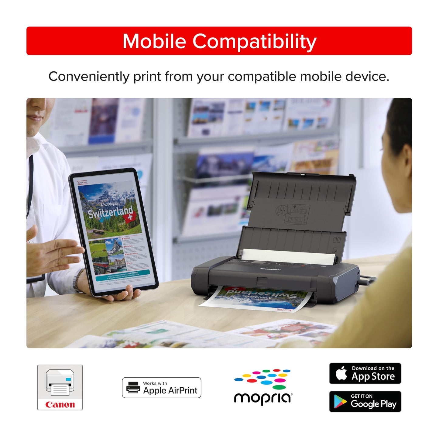 Canon PIXMA TR160 Wireless Portable Lightweight Compact Printer, 50-Sheet Paper Tray and 1.44" Display - Print On-The-Go