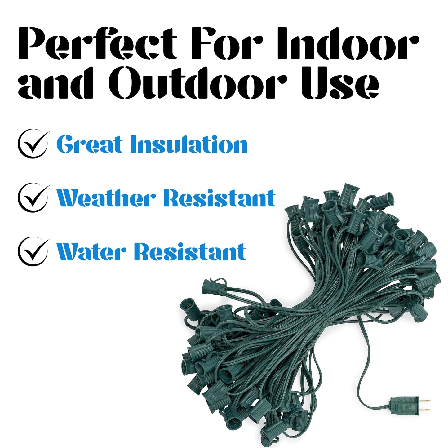 HLO Lighting C7 Light Strings | 25' Green Cord with 12" Socket Spacing, E12 Christmas Light Stringer