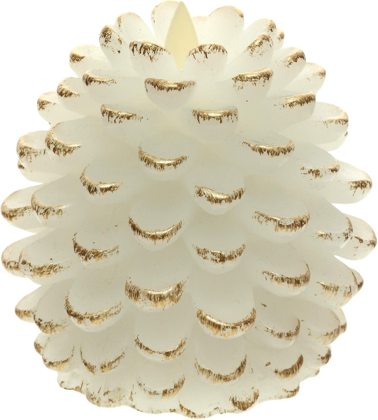 Pavilion Gift Company - White 4.25 Inch Pinecone LED-Lit Battery Operated Realistic Flame Candle Made from Real Wax