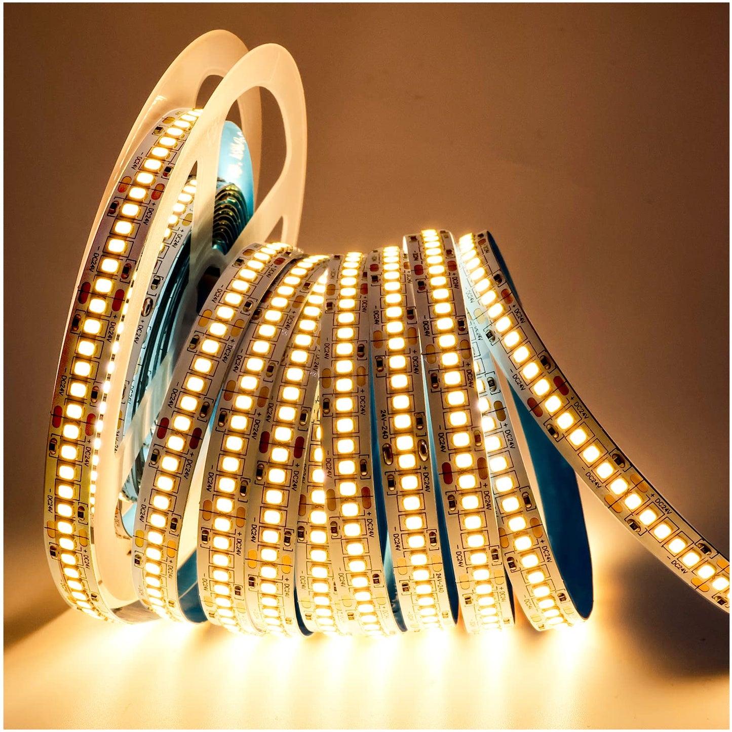 Tesfish 24V LED Strip Lights, Warm White 3000K 16.4ft SMD 2835 IP20 240 LEDs/M Total 1200 LEDs Super Bright 12000LM Rope Light Strips for Bedroom