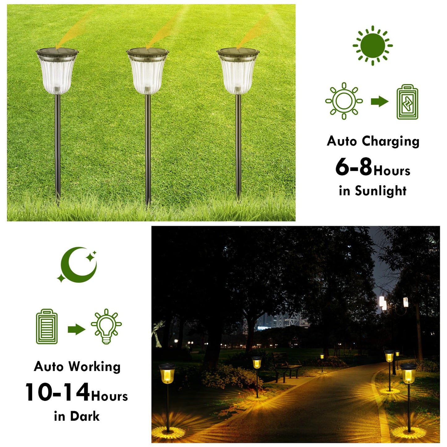 WTGEGF Solar Pathway Lights Outdoor Waterproof, 4 Pack 200 Lumens Super Bright Solar Garden Lights with 2 Lighting Modes, Auto On/Off Outdoor Solar