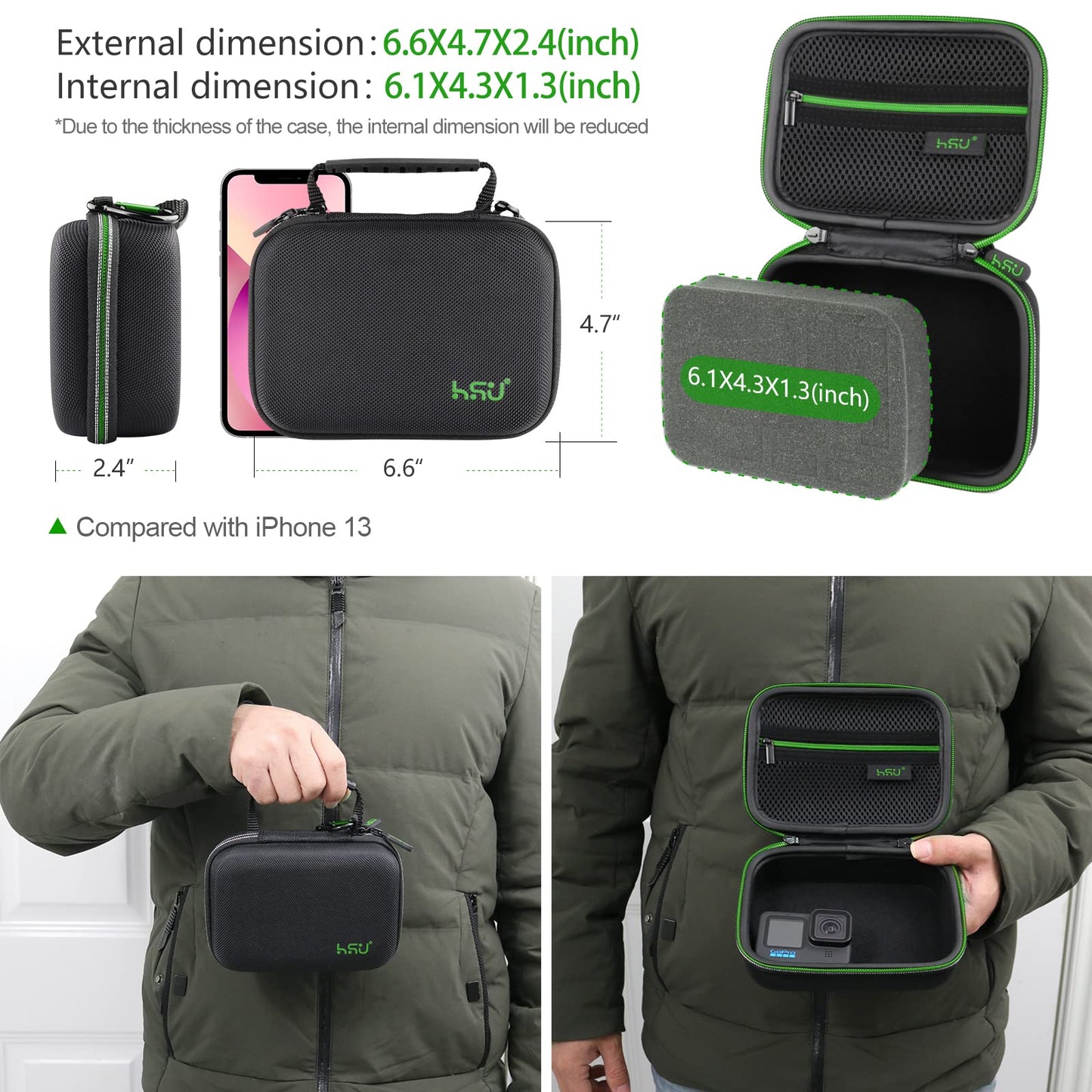 Carrying Case for GoPro Hero 13/12/11/10/9/8/7/6/5 Black and Accessories, HSU Protective Security Bag, Storage Solution for Adventurers-Upgraded