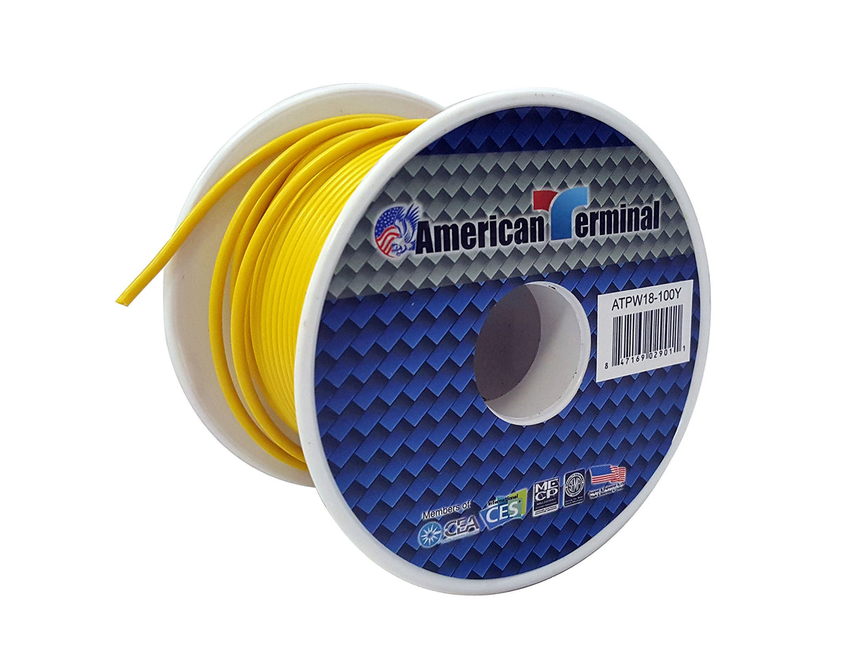 American Terminal ATPW18-100Y 18 Gauge Primary Wire, Yellow