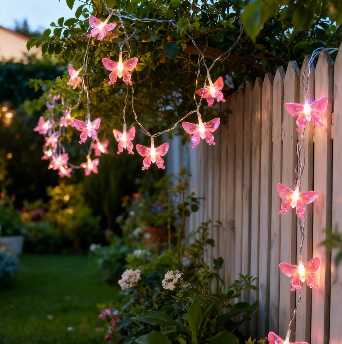 Vigdur 2 Pack Solar Butterfly String Lights Outdoor, 10 LED 2-Color (Purple & Pink) Butterfly Fairy Lights, IP44 Waterproof for Windows, Fences