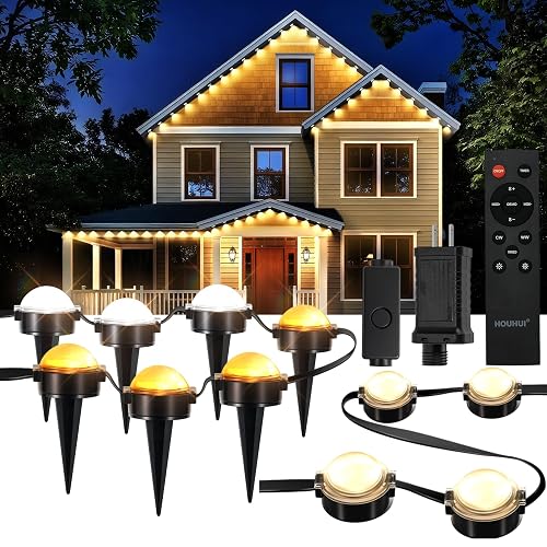 Permanent Outdoor Lights Warm to Cool White, 65.6Ft 2700K-6500K White 2-in-1 Eaves & Ground Stakes LED Lights IP67 Waterproof with Remote, Outside