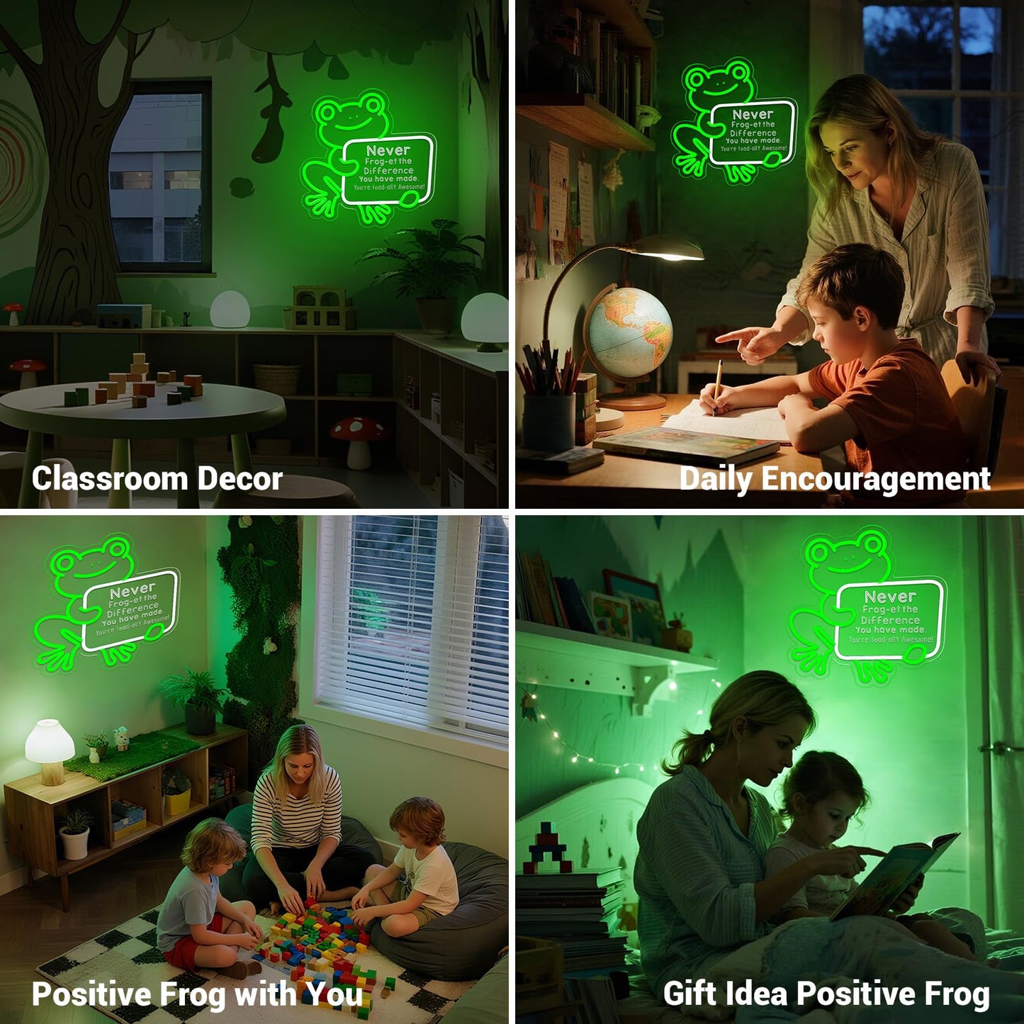 Inspirational Frog Neon Sign for Wall Decor, Positive Emotional Animals Frogs Wall Art Gifts for Him Her Women Men Coworker Employee Retirement (Green