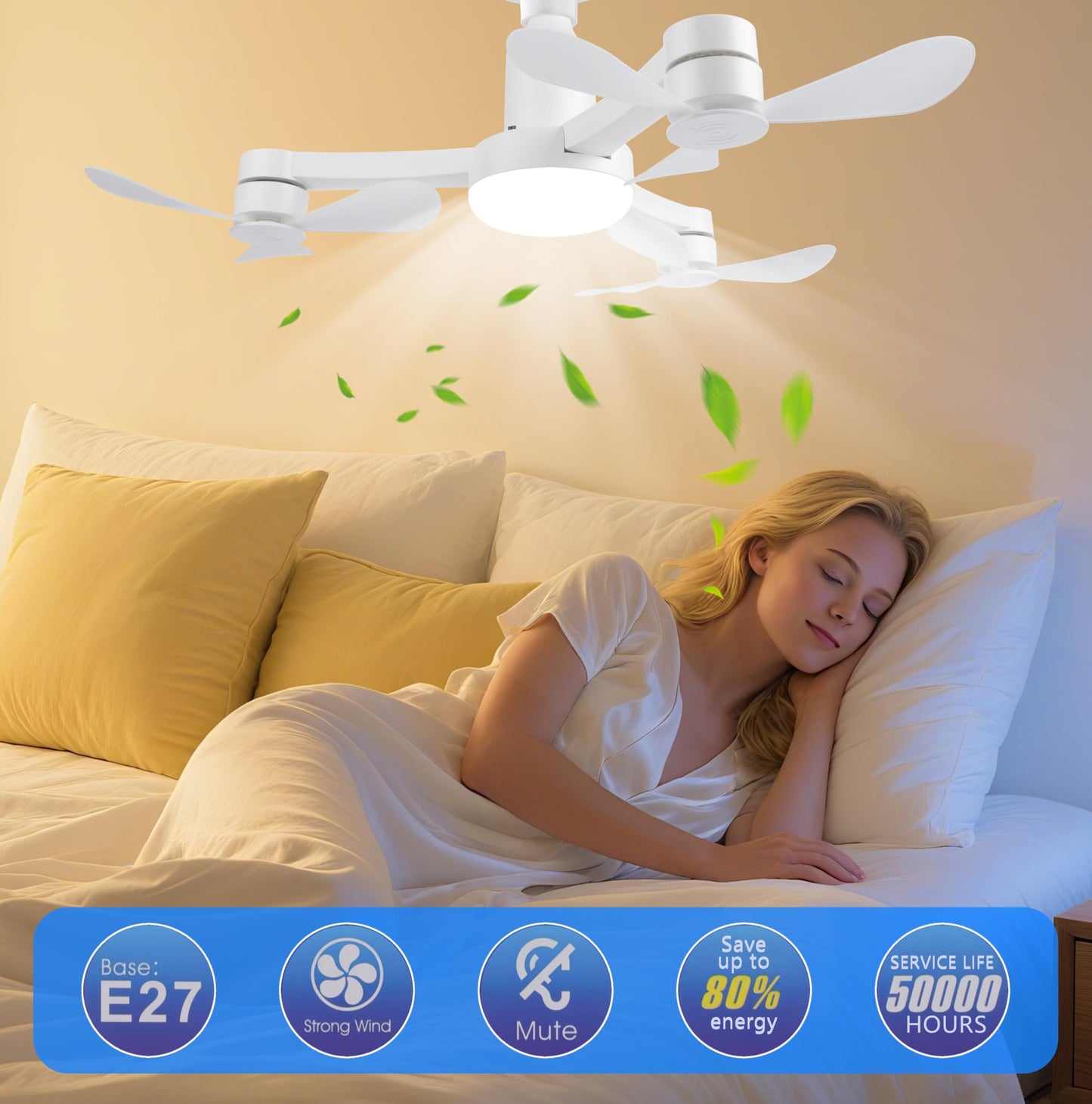 CRAYALIU Three Arm Ceiling Fan - 27" Smart Dimmable Ceiling Fan with Light 3000K-6500K/60W, Drone Fan Design Silence Ceiling Fan Light for Living Room