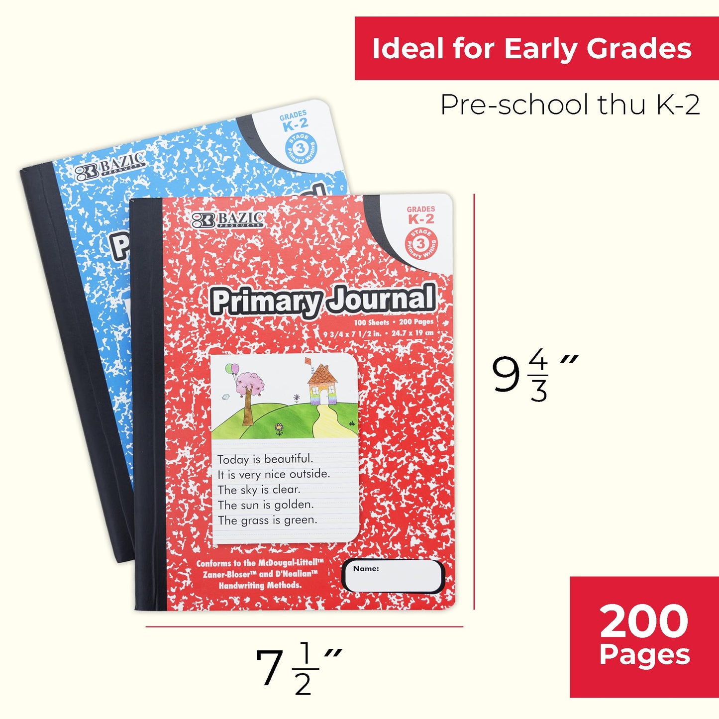 BAZIC PRODUCTS Primary Journal, Grades K-2, Draw & Write, 100 Ct