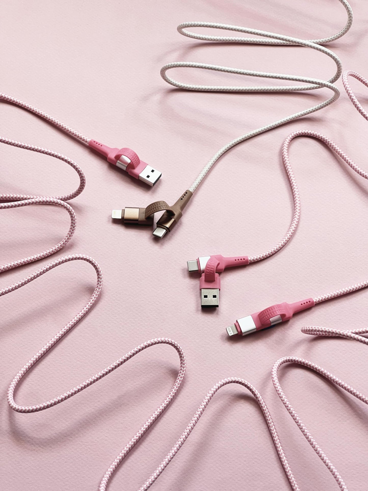 Tech Candy Two Faced 6' Woven Cable, Natural - USB Type A, USB Type C, Lightning, USB-A, USB-C, Long, Reinforced, Strong, Durable, Thick, Quality