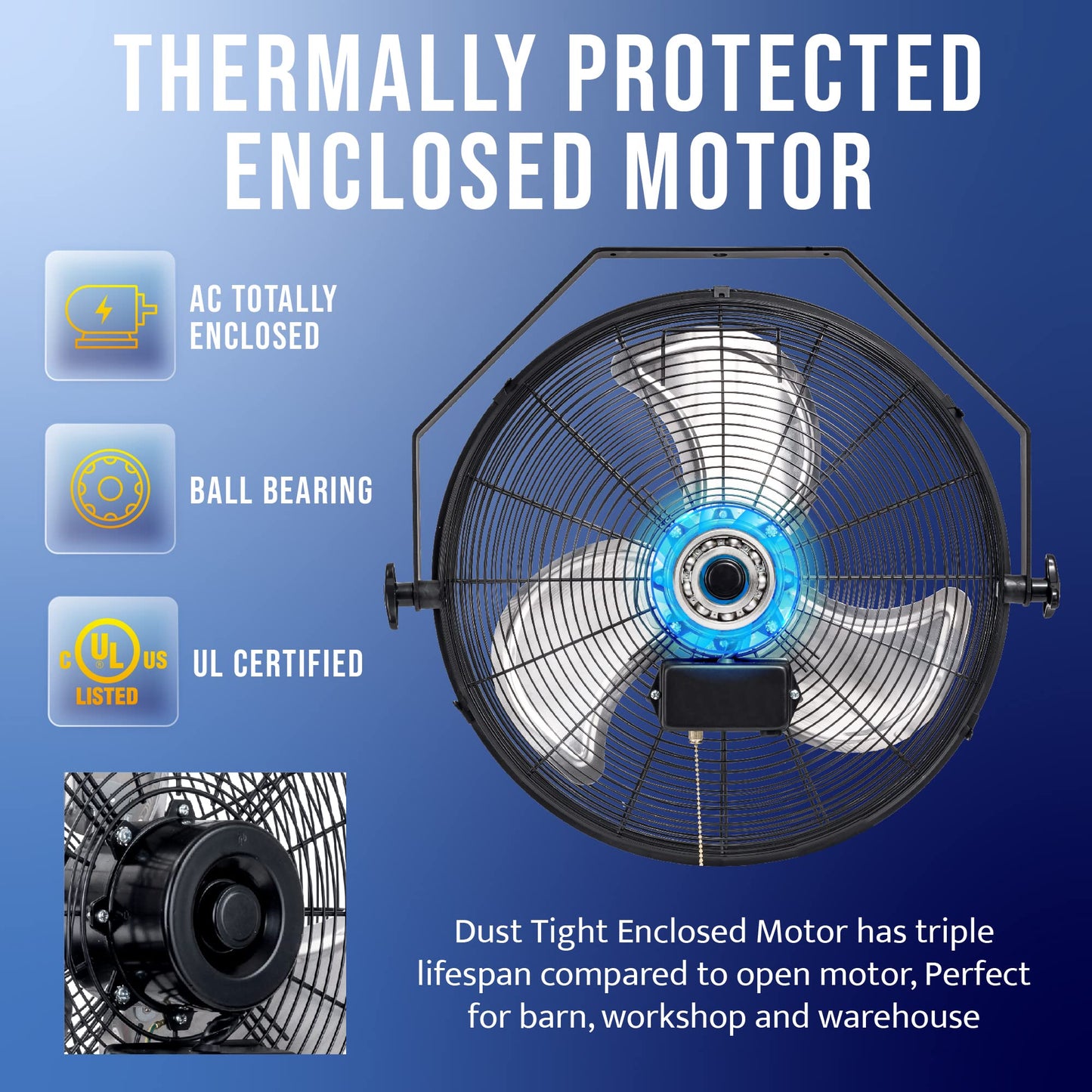 Tornado - 18 Inch High Velocity Industrial Wall Fan with TEAO Enclosure Motor - 4000 CFM - 3 Speed - 6.5 FT Cord - Industrial, Commercial, Residential