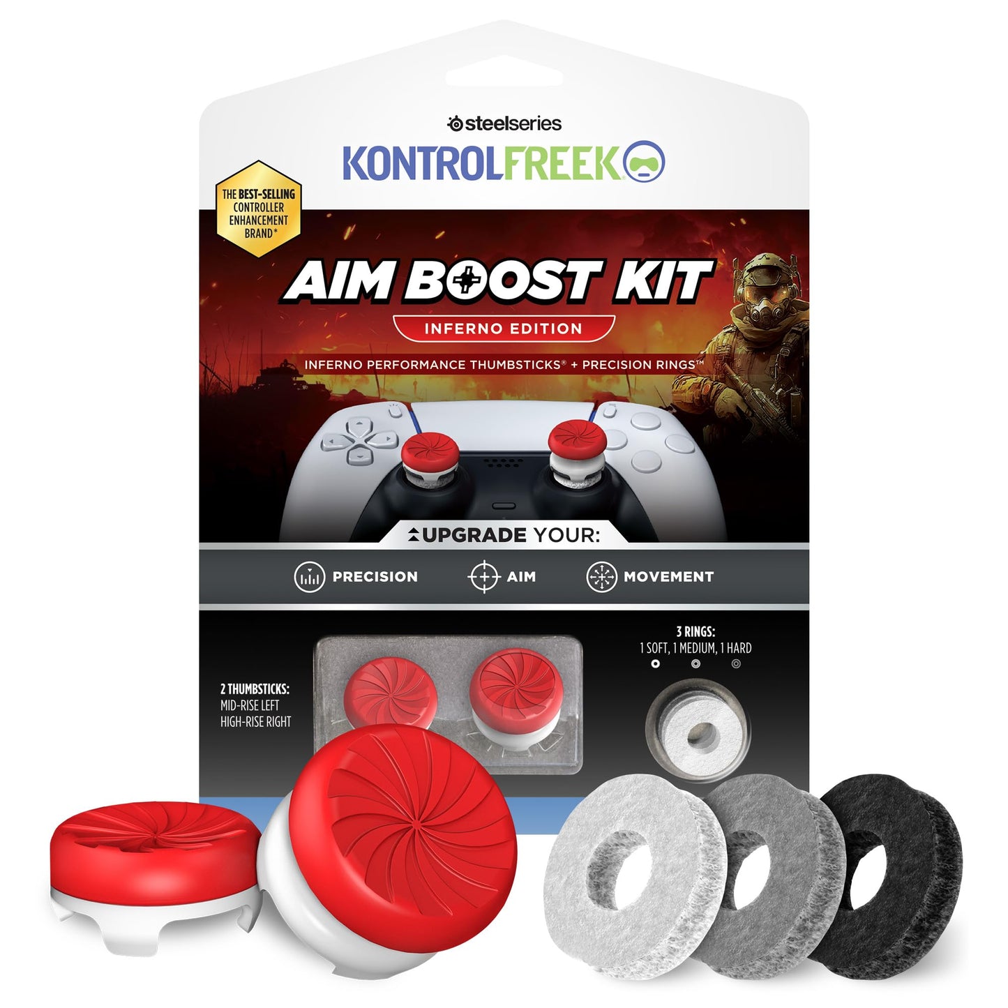 KontrolFreek Aim Boost Kit for PlayStation 5 (PS5) and PlayStation 4 (PS4) Controller | Includes Performance Thumbsticks and Precision Rings | Inferno