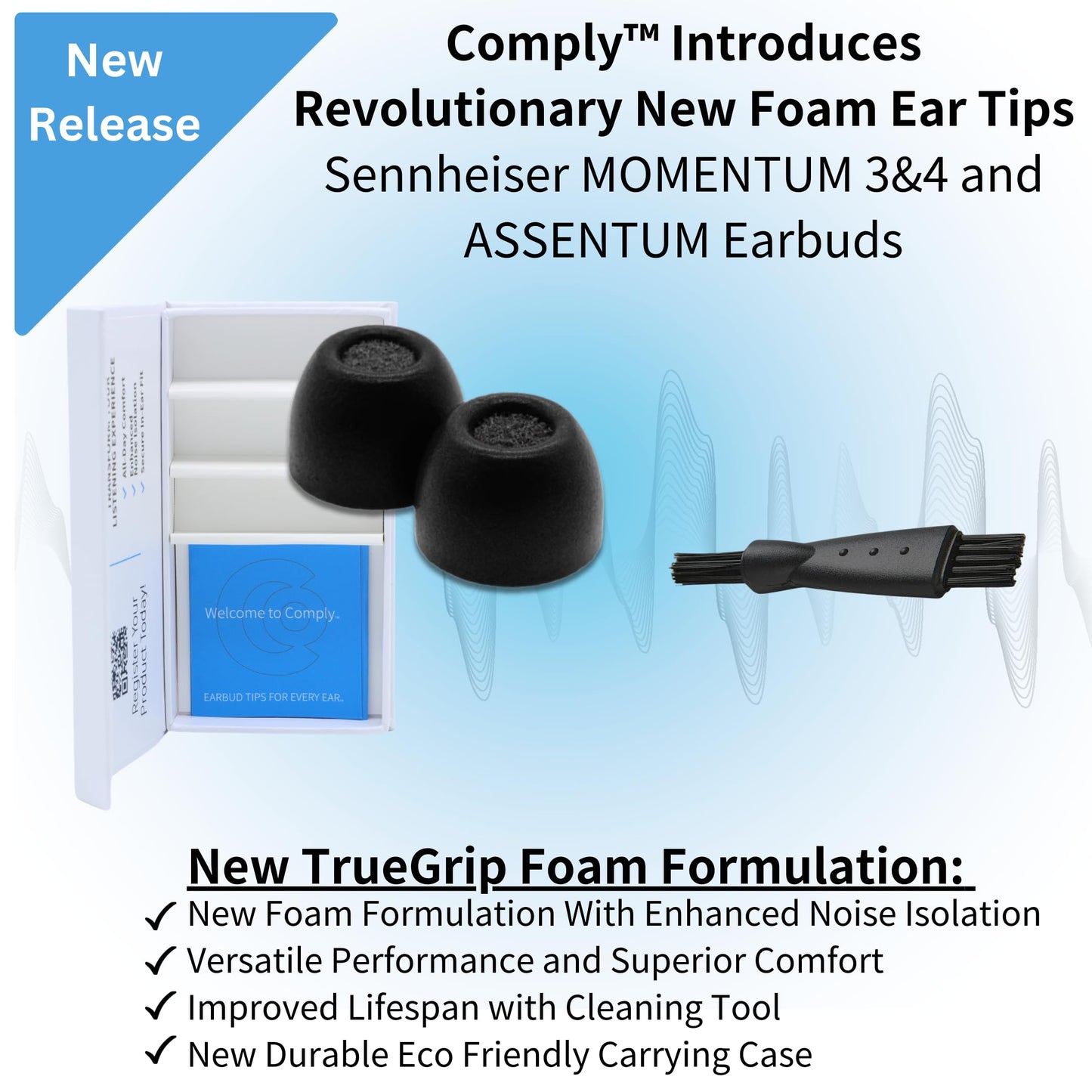 Comply TrueGrip | Premium Memory Foam Replacement Earbud Tips for Sennheiser Momentum 3, 4, ACCENTUM | Enhanced Comfort, Secure Fit, Superior Noise